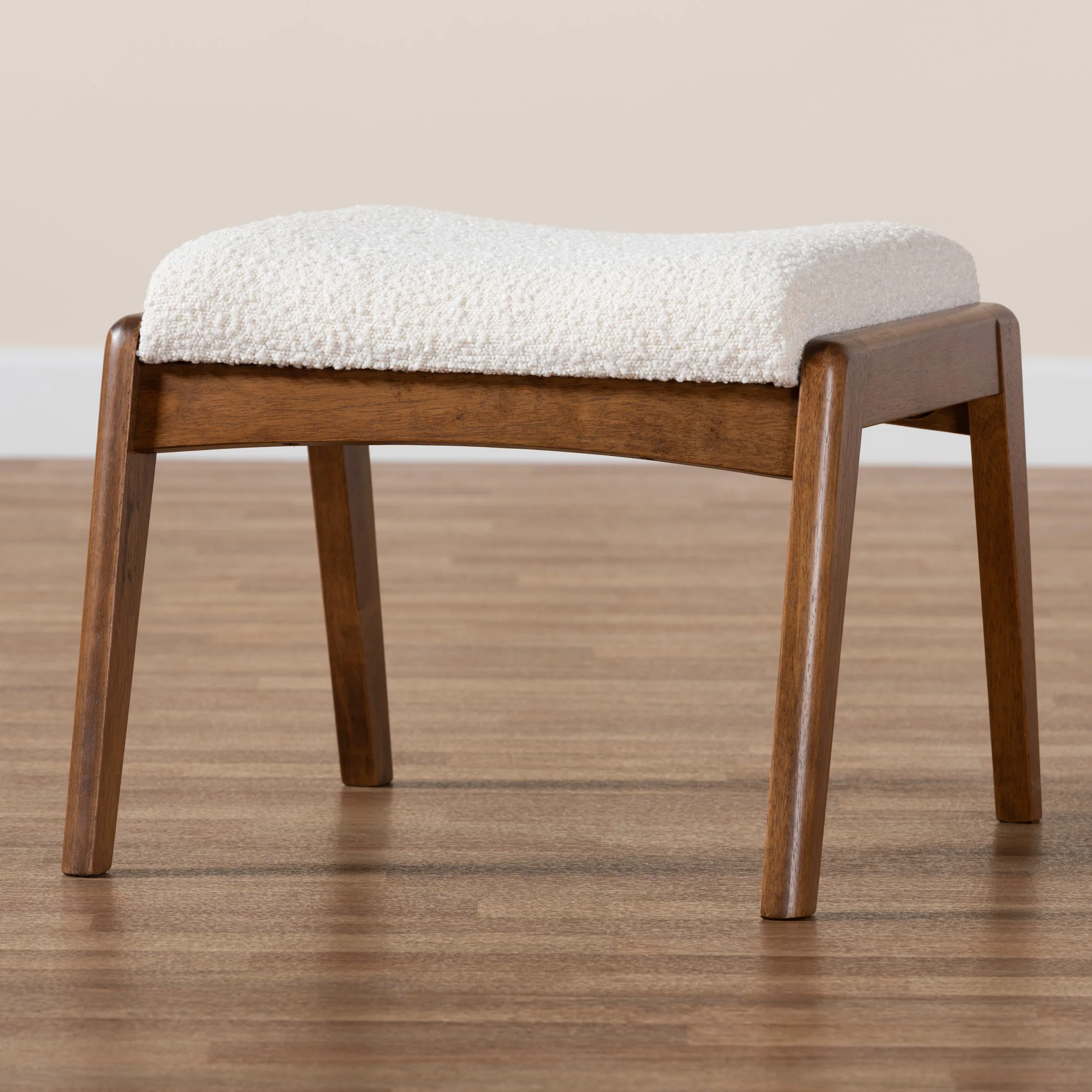 Baxton Studio Roxy Mid-Century Modern Off-White Boucle Upholstered and Walnut Brown Finished Wood Ottoman Footstool - Image 7
