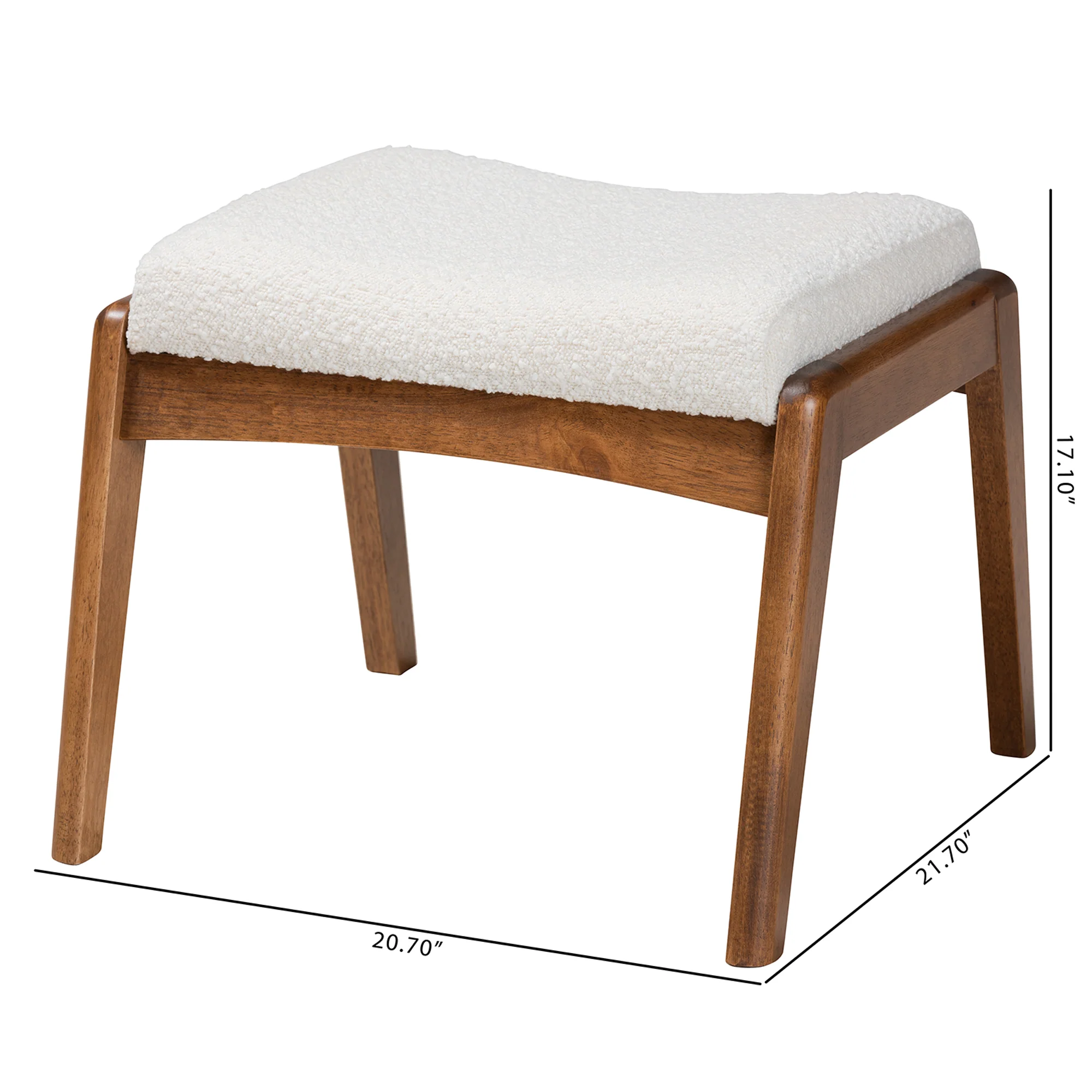 Baxton Studio Roxy Mid-Century Modern Off-White Boucle Upholstered and Walnut Brown Finished Wood Ottoman Footstool - Image 8