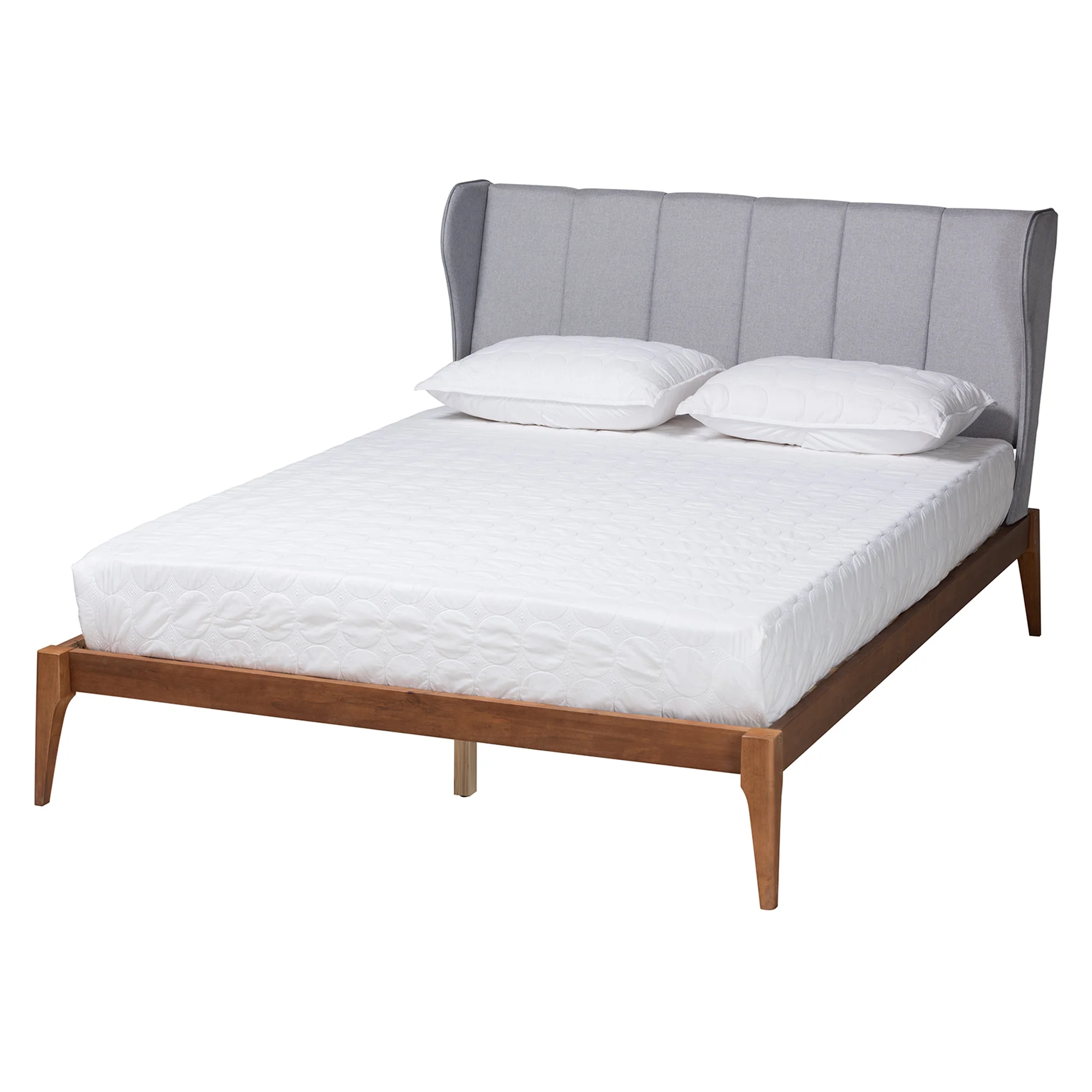 Baxton Studio Royce Mid-Century Modern Transitional Light Grey Fabric and Ash Walnut Finished Wood Queen Size Bed - Image 2