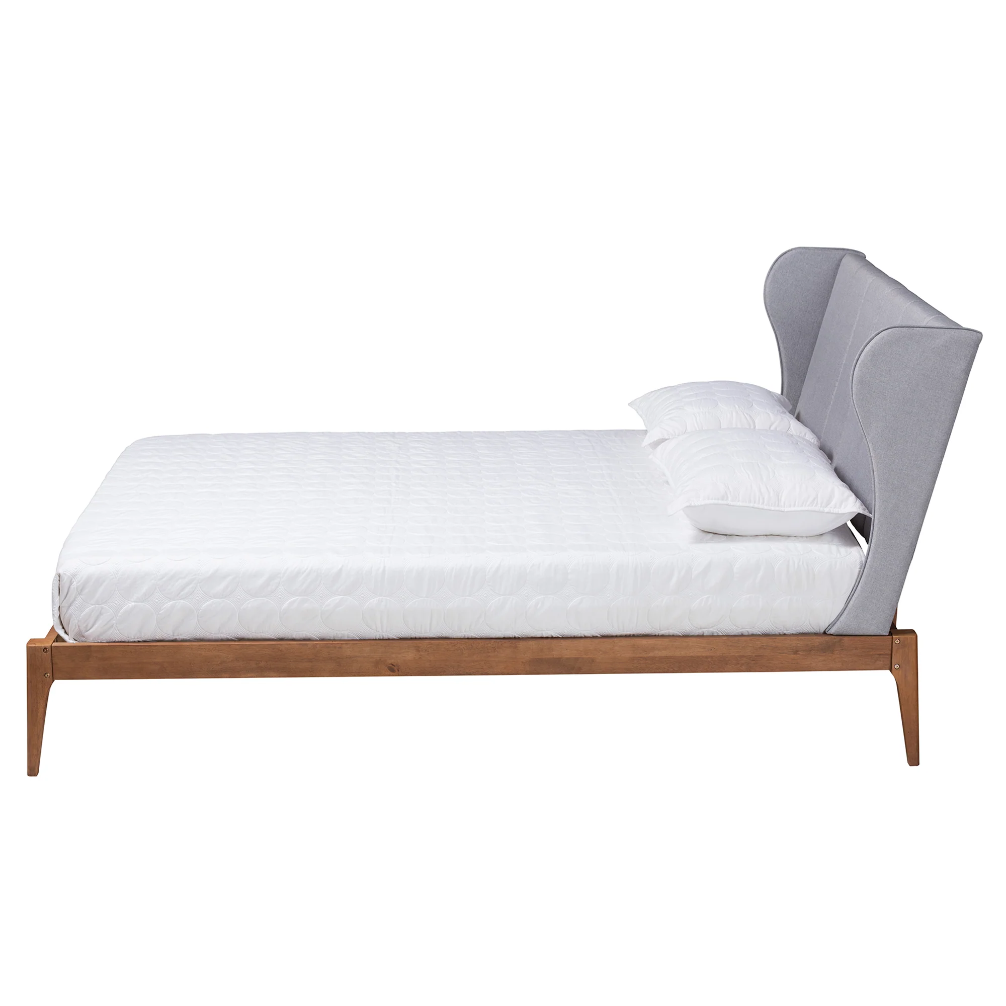Baxton Studio Royce Mid-Century Modern Transitional Light Grey Fabric and Ash Walnut Finished Wood Queen Size Bed - Image 3