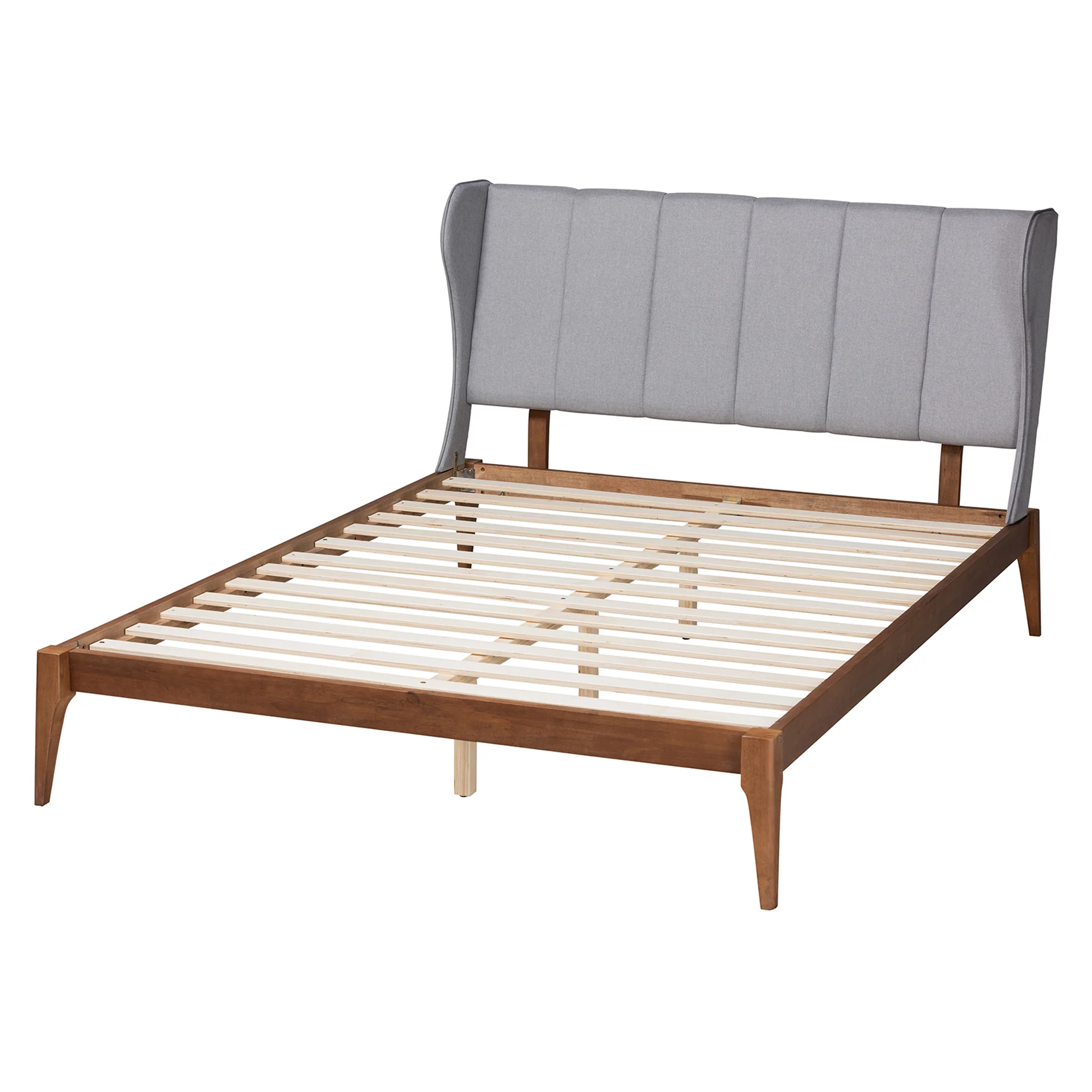Baxton Studio Royce Mid-Century Modern Transitional Light Grey Fabric and Ash Walnut Finished Wood Queen Size Bed - Image 4