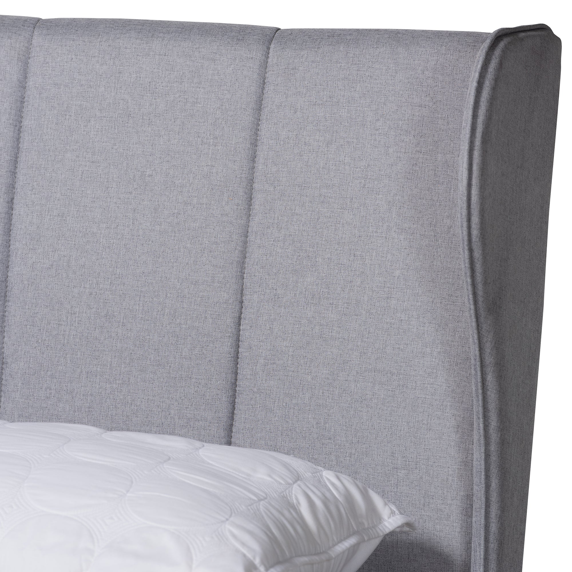 Baxton Studio Royce Mid-Century Modern Transitional Light Grey Fabric and Ash Walnut Finished Wood Queen Size Bed - Image 5