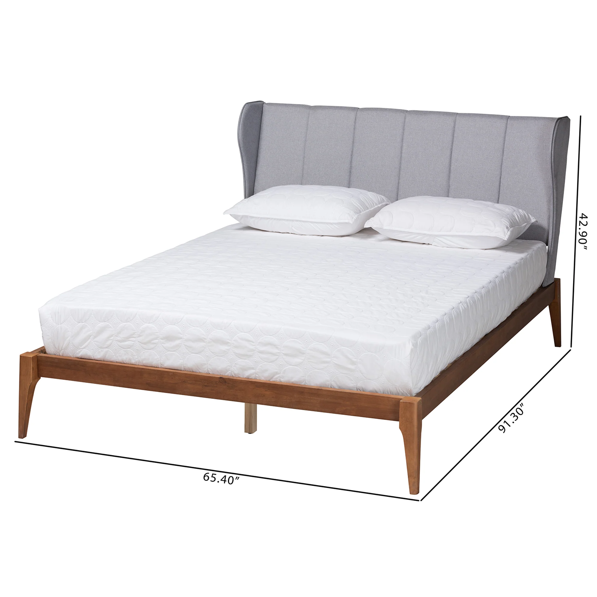 Baxton Studio Royce Mid-Century Modern Transitional Light Grey Fabric and Ash Walnut Finished Wood Queen Size Bed - Image 8
