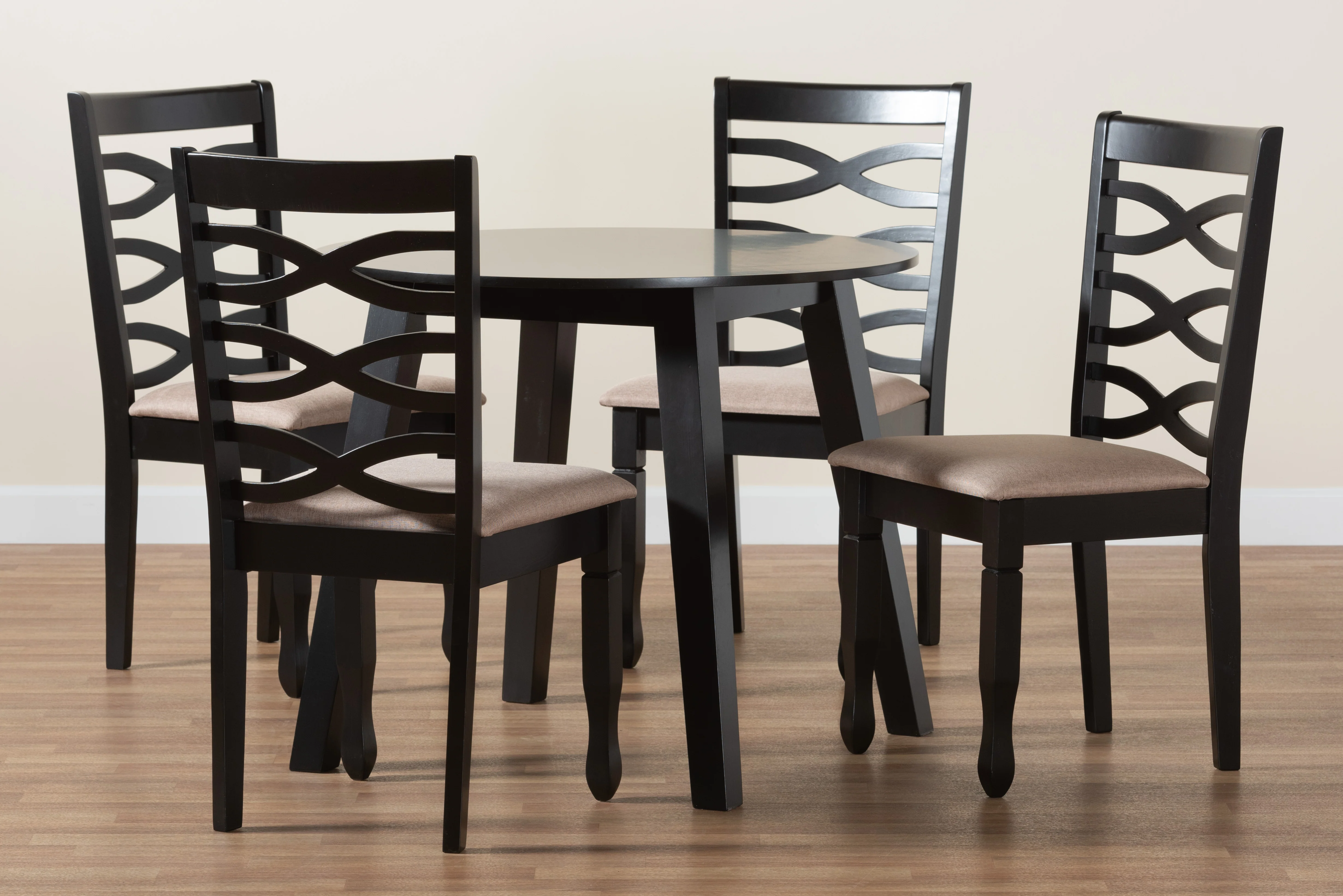 Baxton Studio Ruby Modern Beige Fabric and Dark Brown Finished Wood 5-Piece Dining Set - Image 2