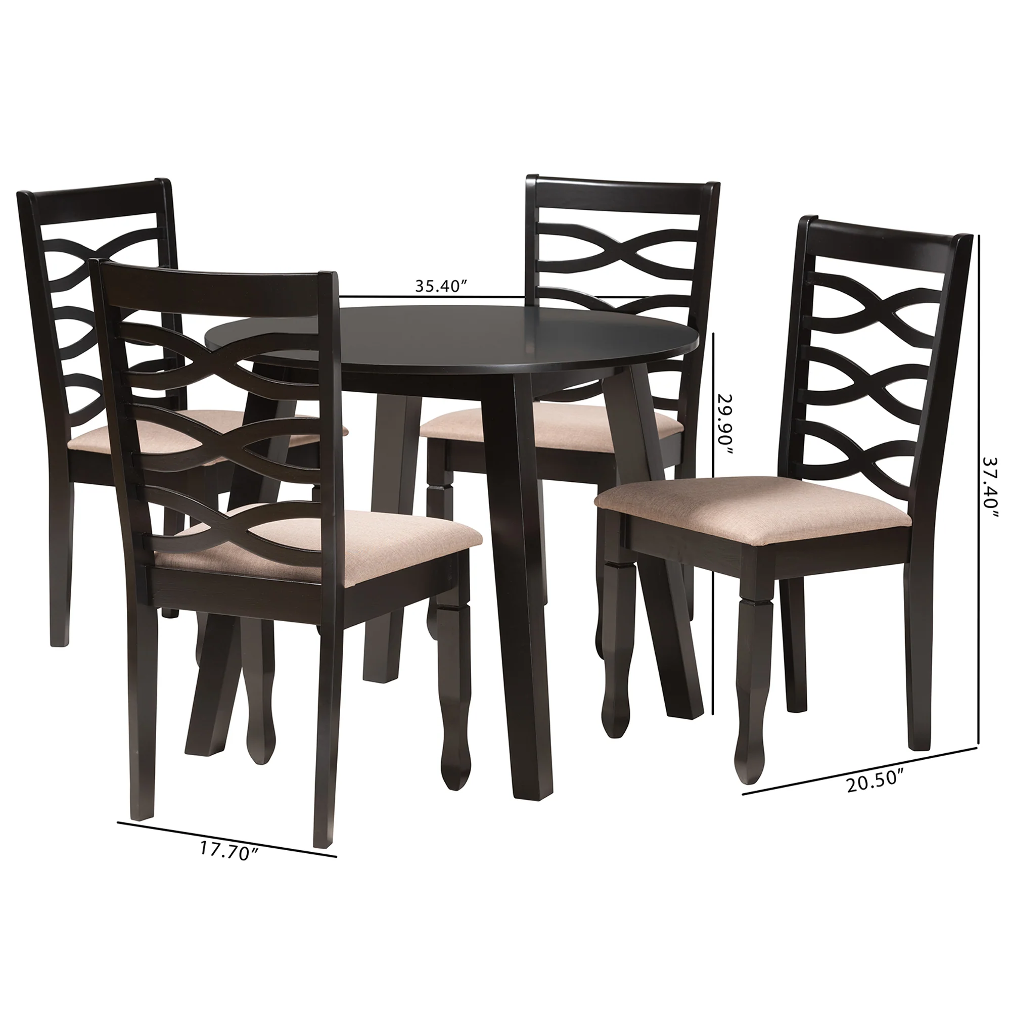 Baxton Studio Ruby Modern Beige Fabric and Dark Brown Finished Wood 5-Piece Dining Set - Image 3