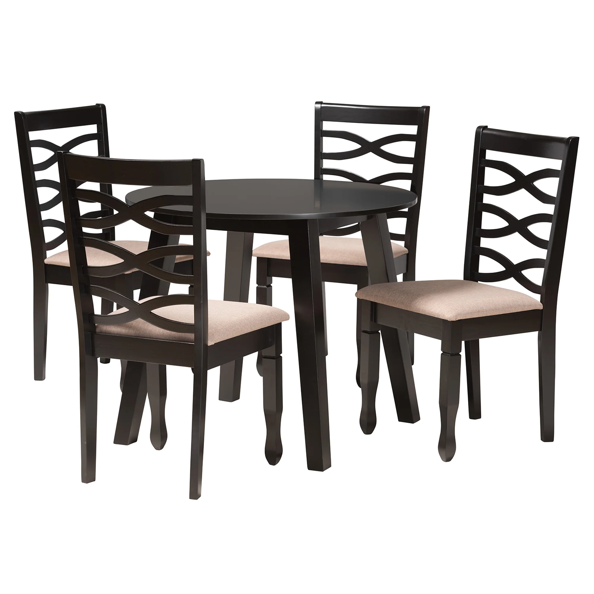 Baxton Studio Ruby Modern Beige Fabric and Dark Brown Finished Wood 5-Piece Dining Set - Image 4