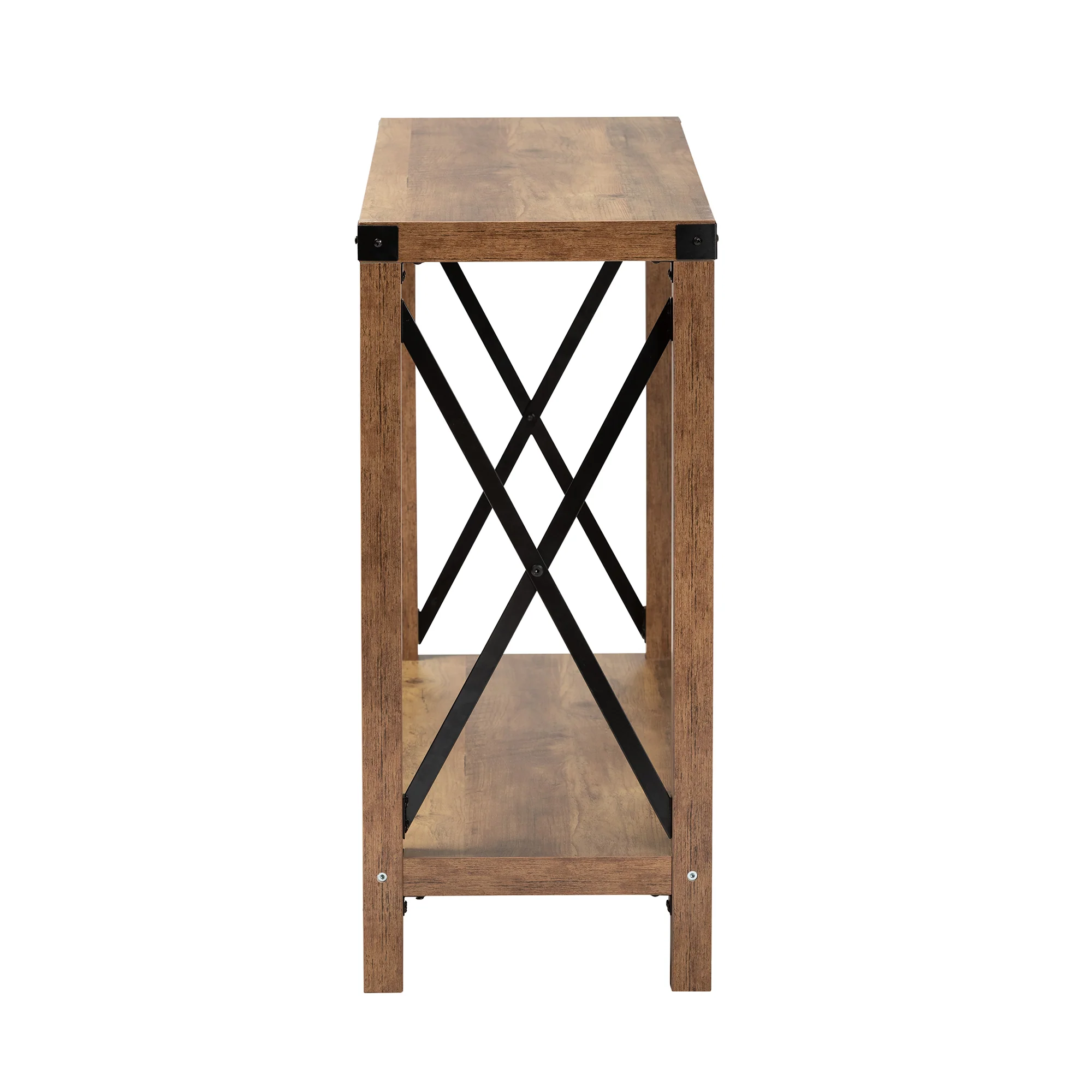 Baxton Studio Rumi Modern Farmhouse Natural Brown Finished Wood and Black Metal Console Table - Image 4
