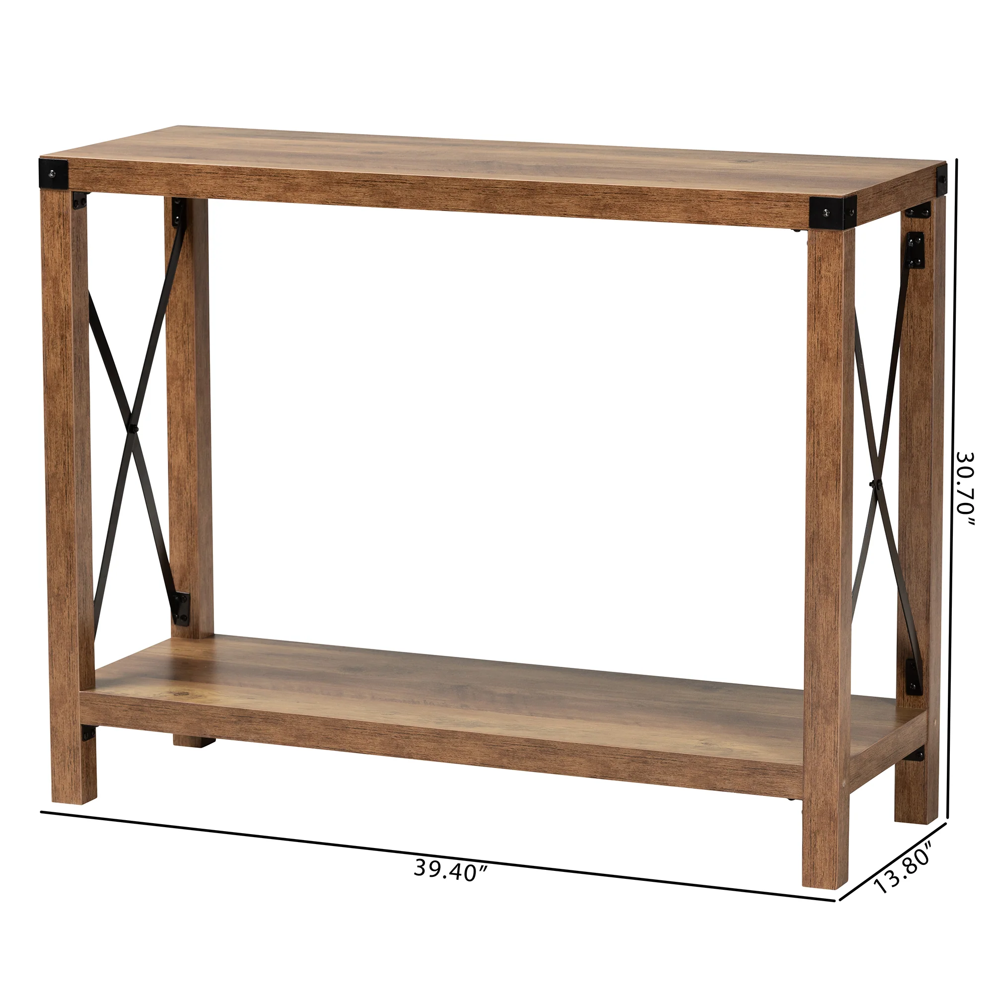 Baxton Studio Rumi Modern Farmhouse Natural Brown Finished Wood and Black Metal Console Table - Image 8