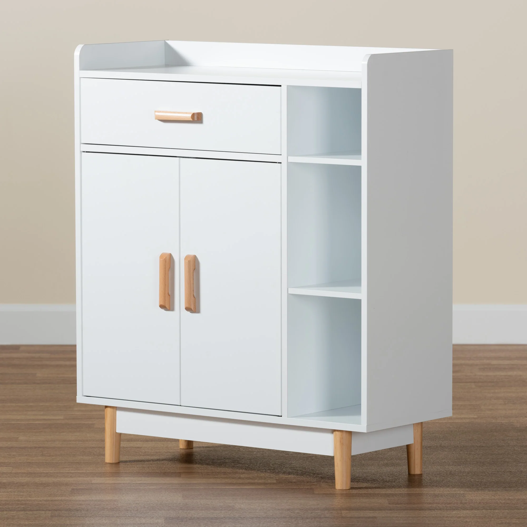 Baxton Studio Russell Mid-Century Modern Two-Tone White and Oak Brown Finished Wood 2-Door Sideboard - Image 9