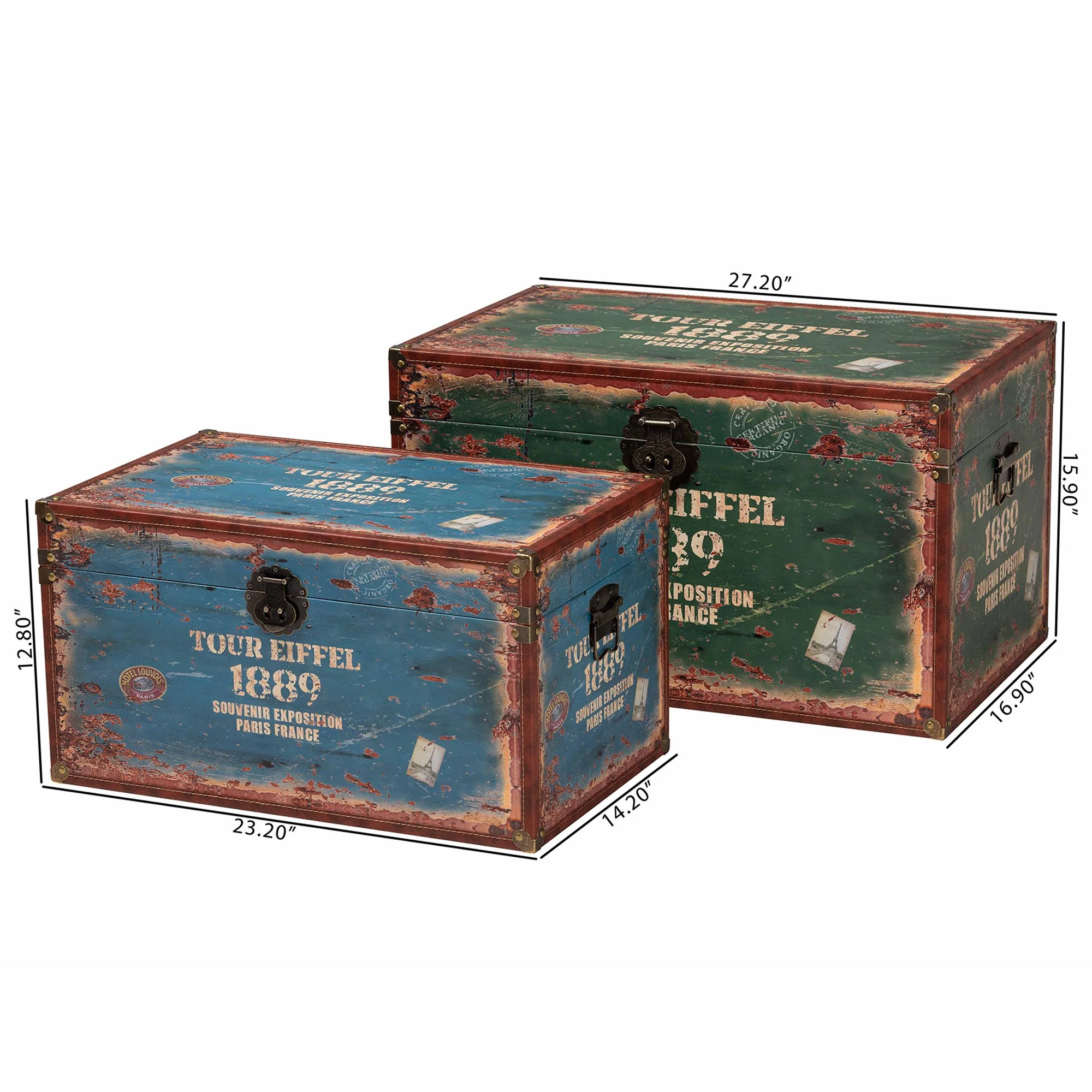 Baxton Studio Sabeen Vintage Parisian Faux Leather and Wood 2-Piece Storage Trunk Set - Image 4