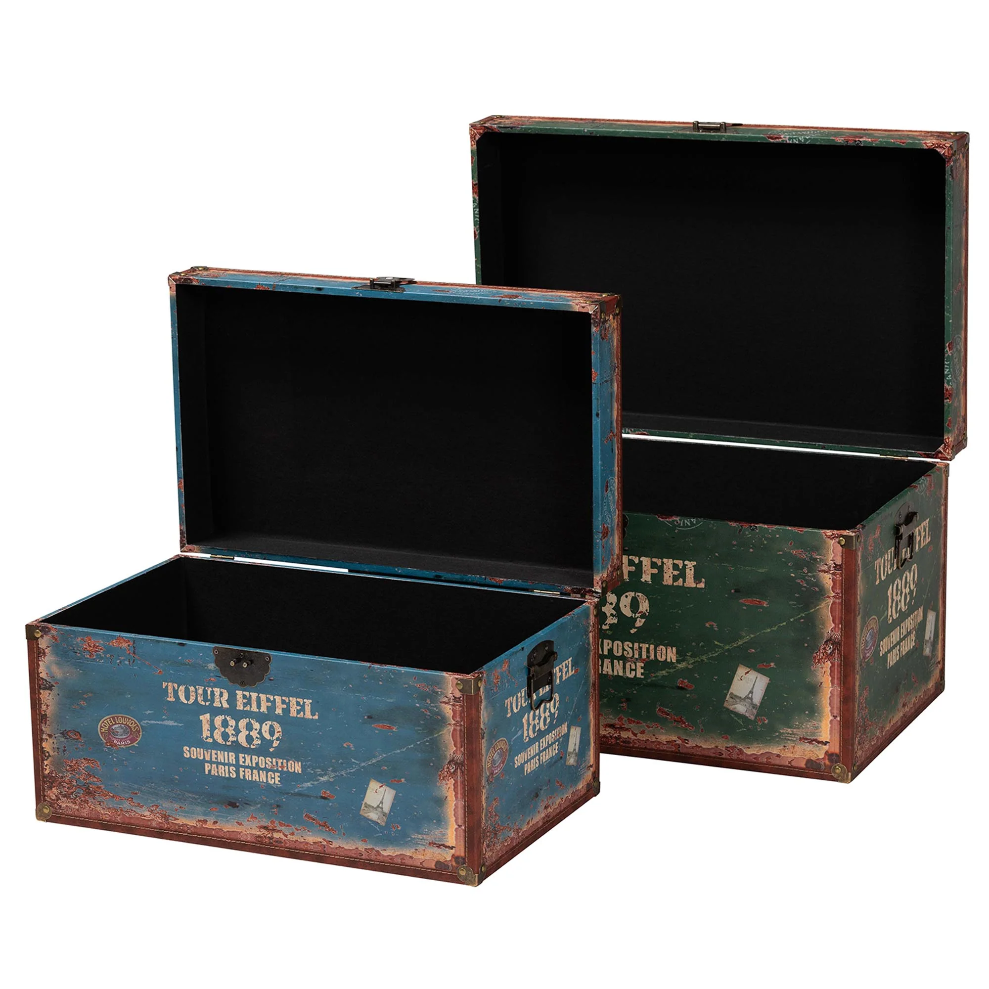 Baxton Studio Sabeen Vintage Parisian Faux Leather and Wood 2-Piece Storage Trunk Set - Image 6