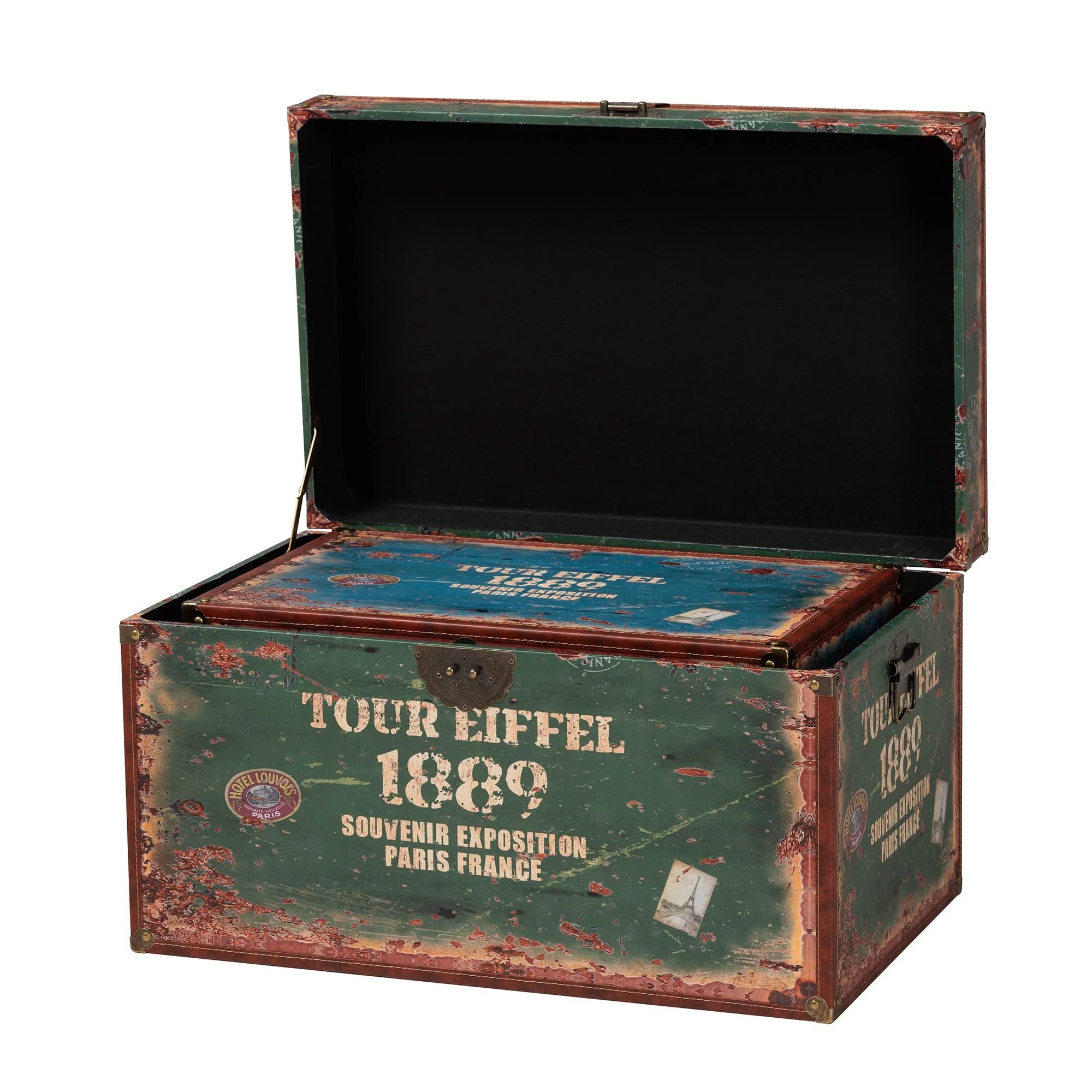 Baxton Studio Sabeen Vintage Parisian Faux Leather and Wood 2-Piece Storage Trunk Set - Image 7