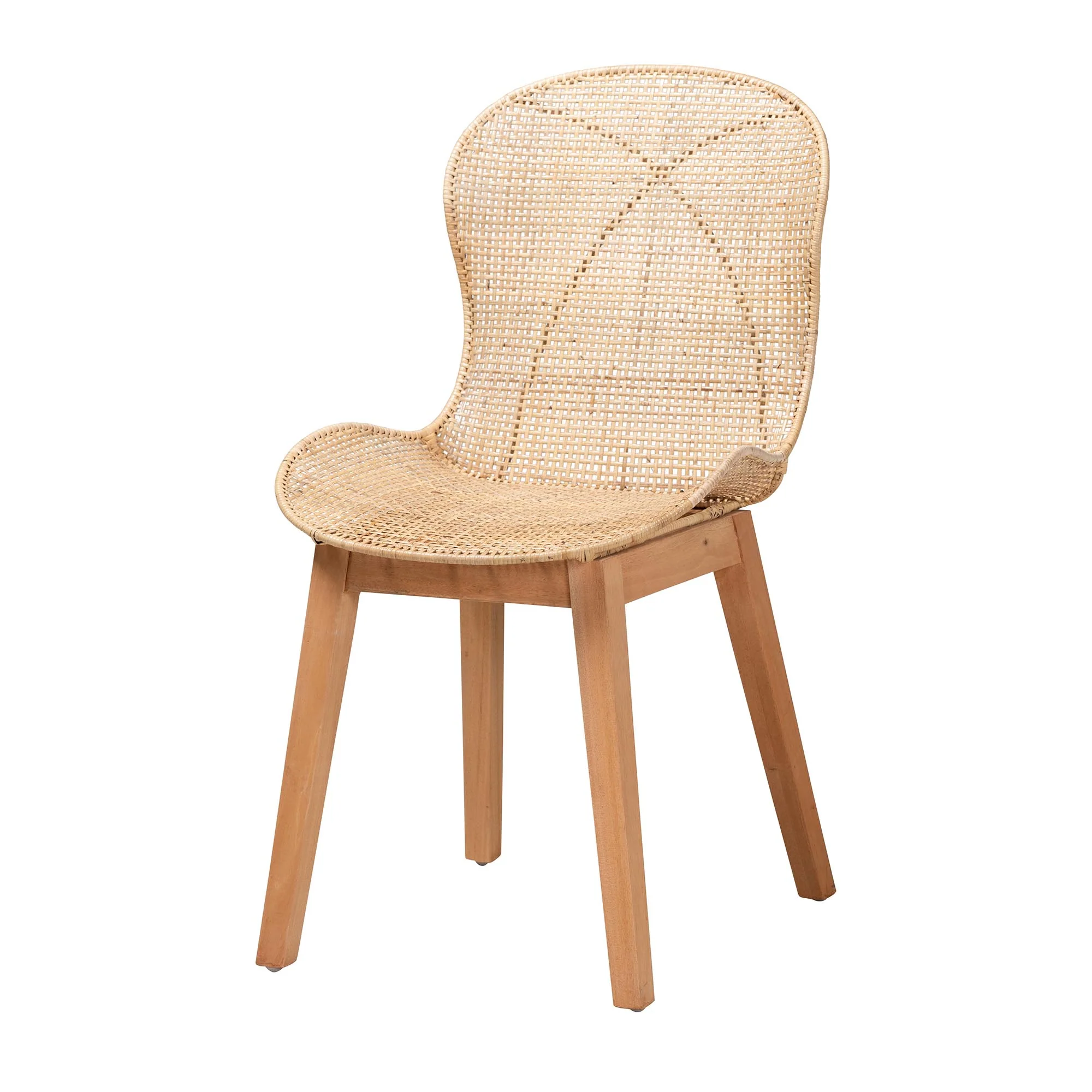 Baxton Studio Sabelle Japandi Natural Brown Mahogany Wood and Rattan 5-Piece Dining Set - Image 3