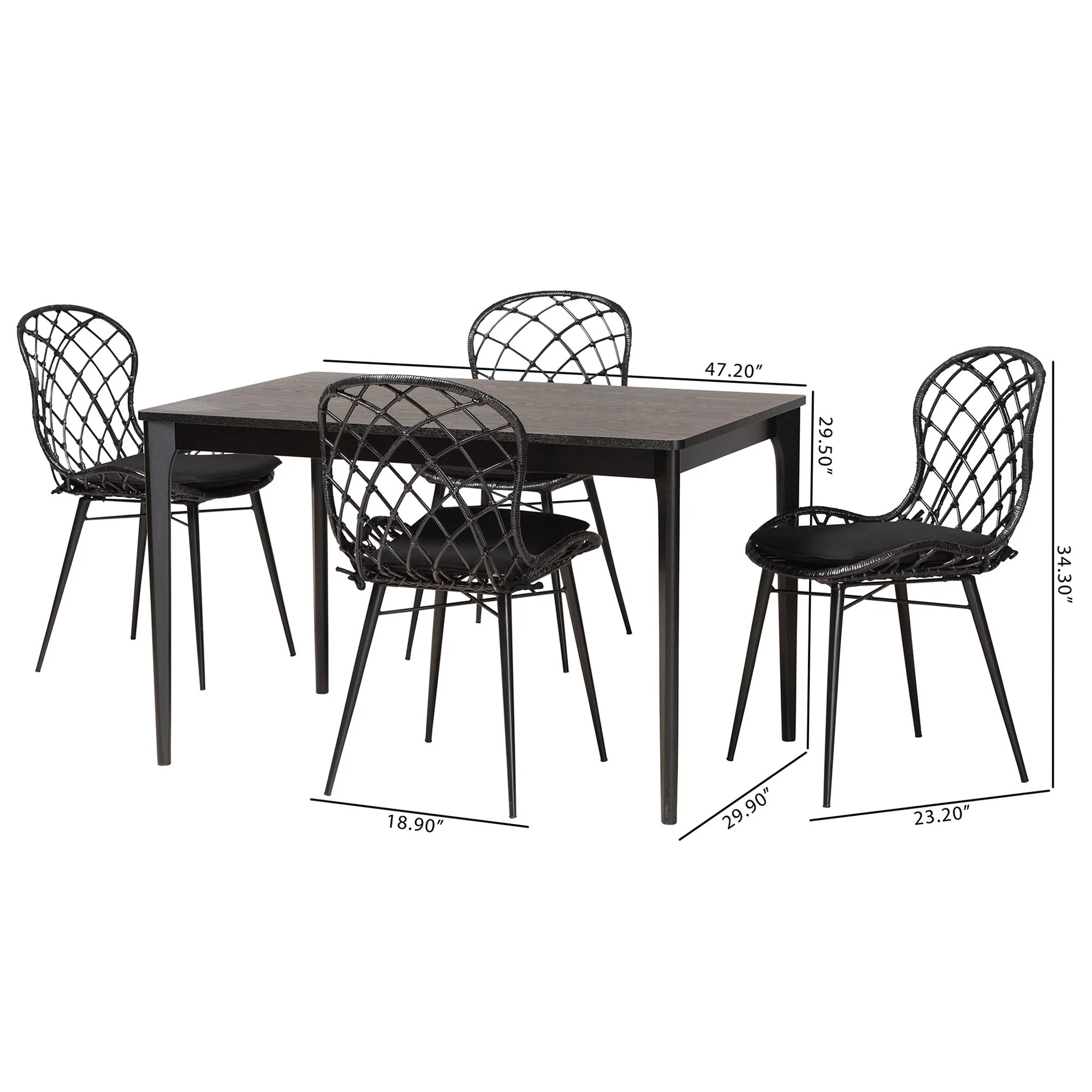 Baxton Studio Sabelle Modern Bohemian Black Finished Wood and Rattan 5-Piece Dining Set - Image 10