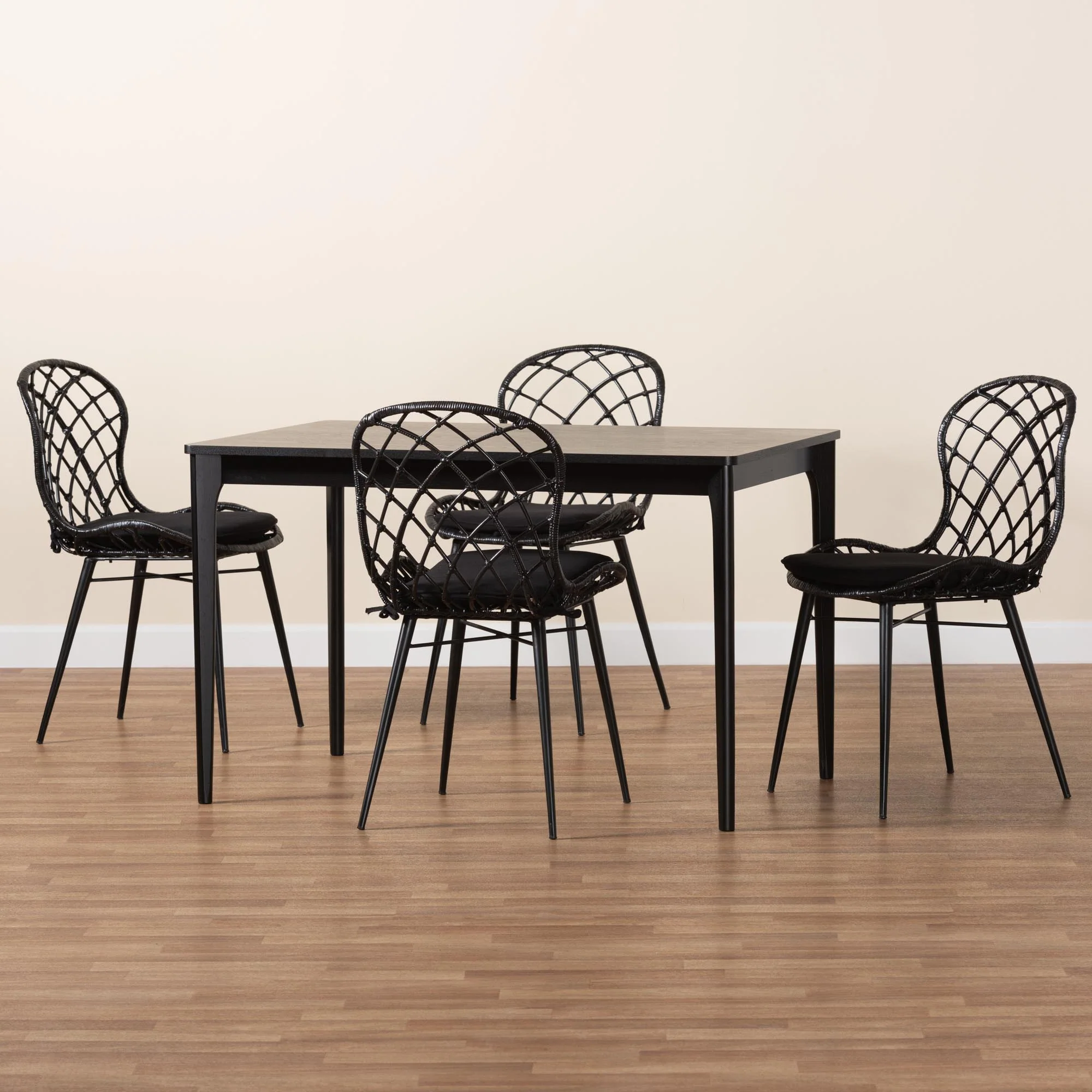 Baxton Studio Sabelle Modern Bohemian Black Finished Wood and Rattan 5-Piece Dining Set - Image 9