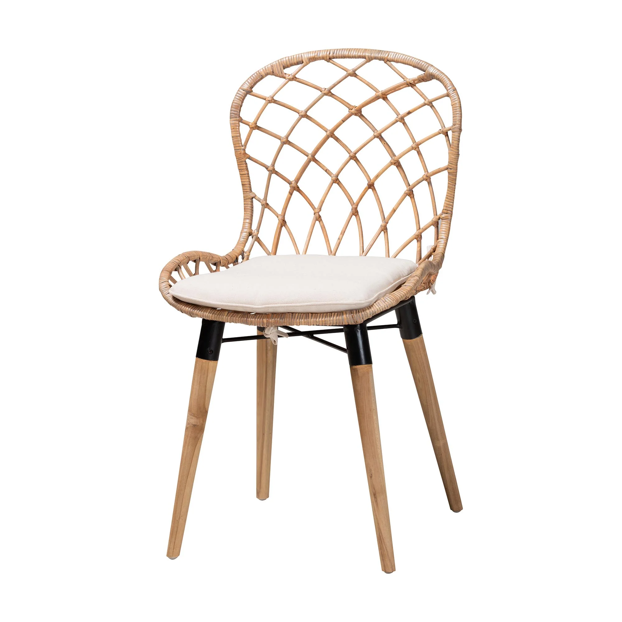Baxton Studio Sabelle Modern Bohemian Light Blue Rattan and Natural Brown Finished Wood 5-Piece Dining Set - Image 15