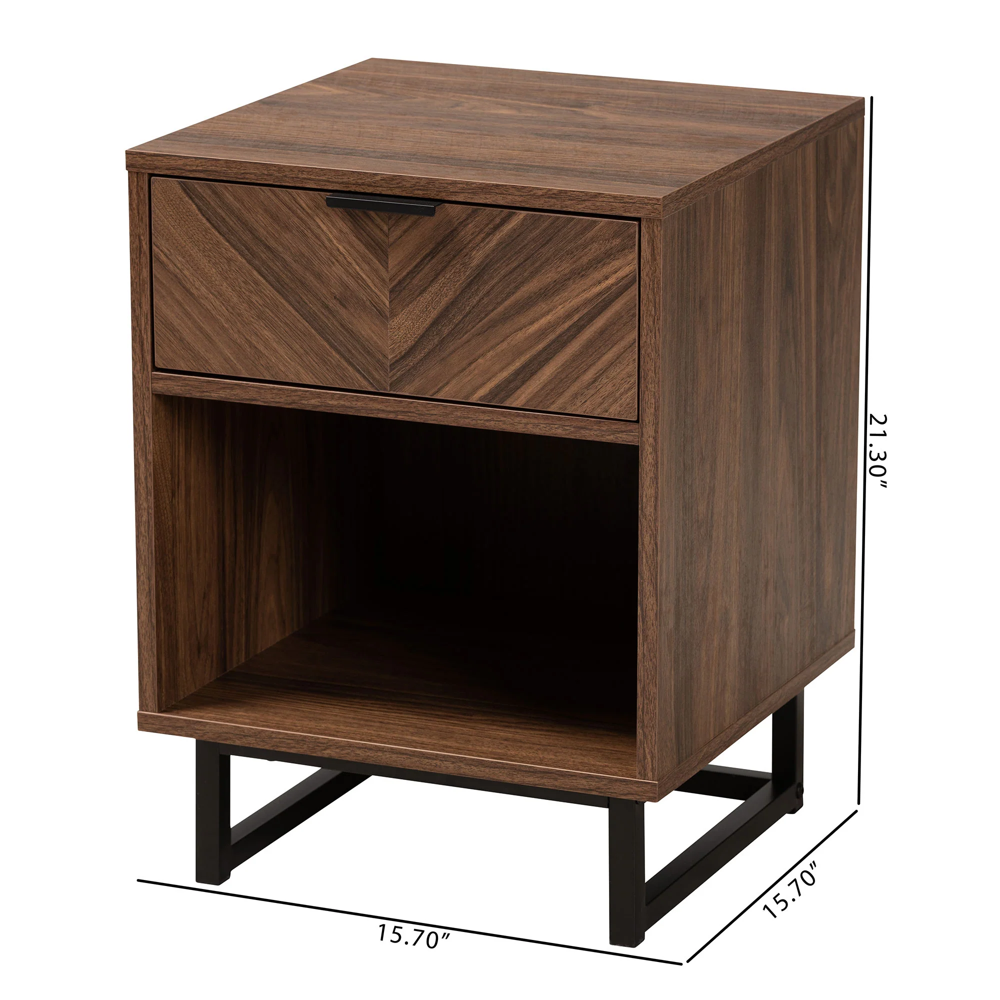Baxton Studio Sadia Modern Walnut Brown Finished Wood and Black Metal 1-Drawer End Table - Image 10