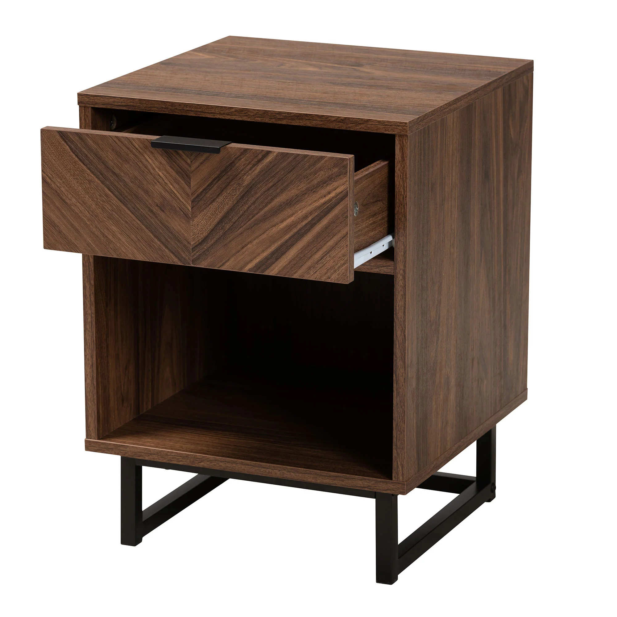 Baxton Studio Sadia Modern Walnut Brown Finished Wood and Black Metal 1-Drawer End Table - Image 3