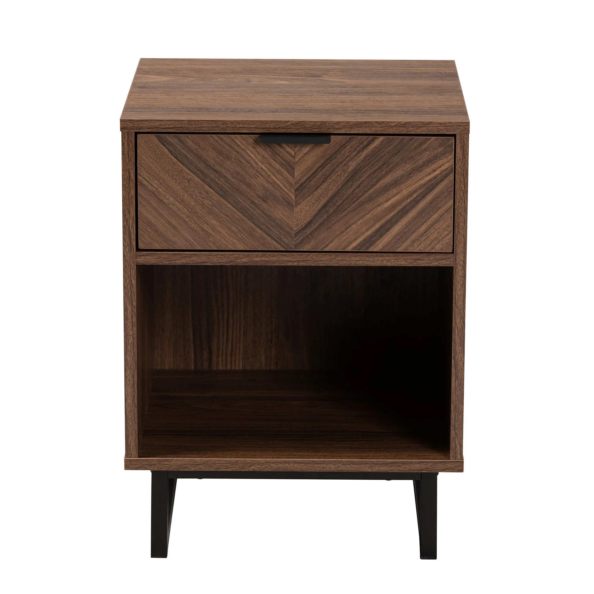 Baxton Studio Sadia Modern Walnut Brown Finished Wood and Black Metal 1-Drawer End Table - Image 4
