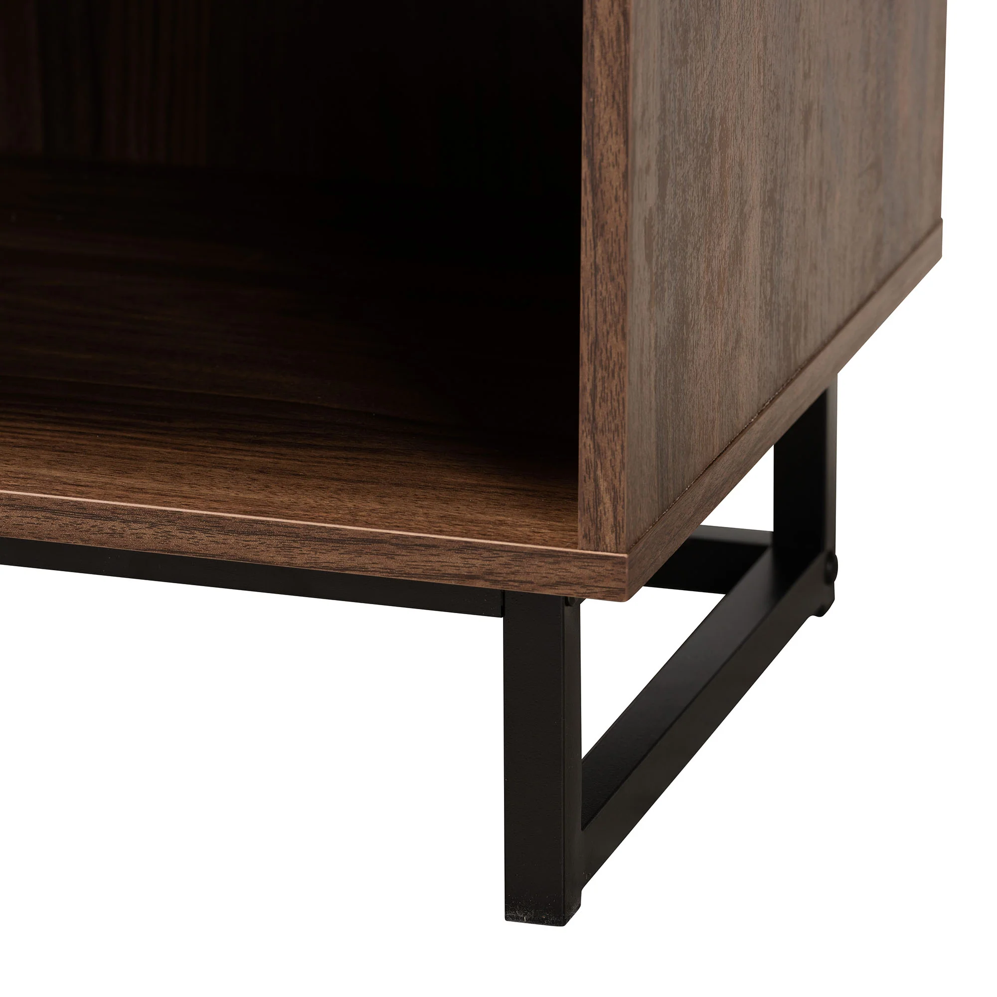 Baxton Studio Sadia Modern Walnut Brown Finished Wood and Black Metal 1-Drawer End Table - Image 7