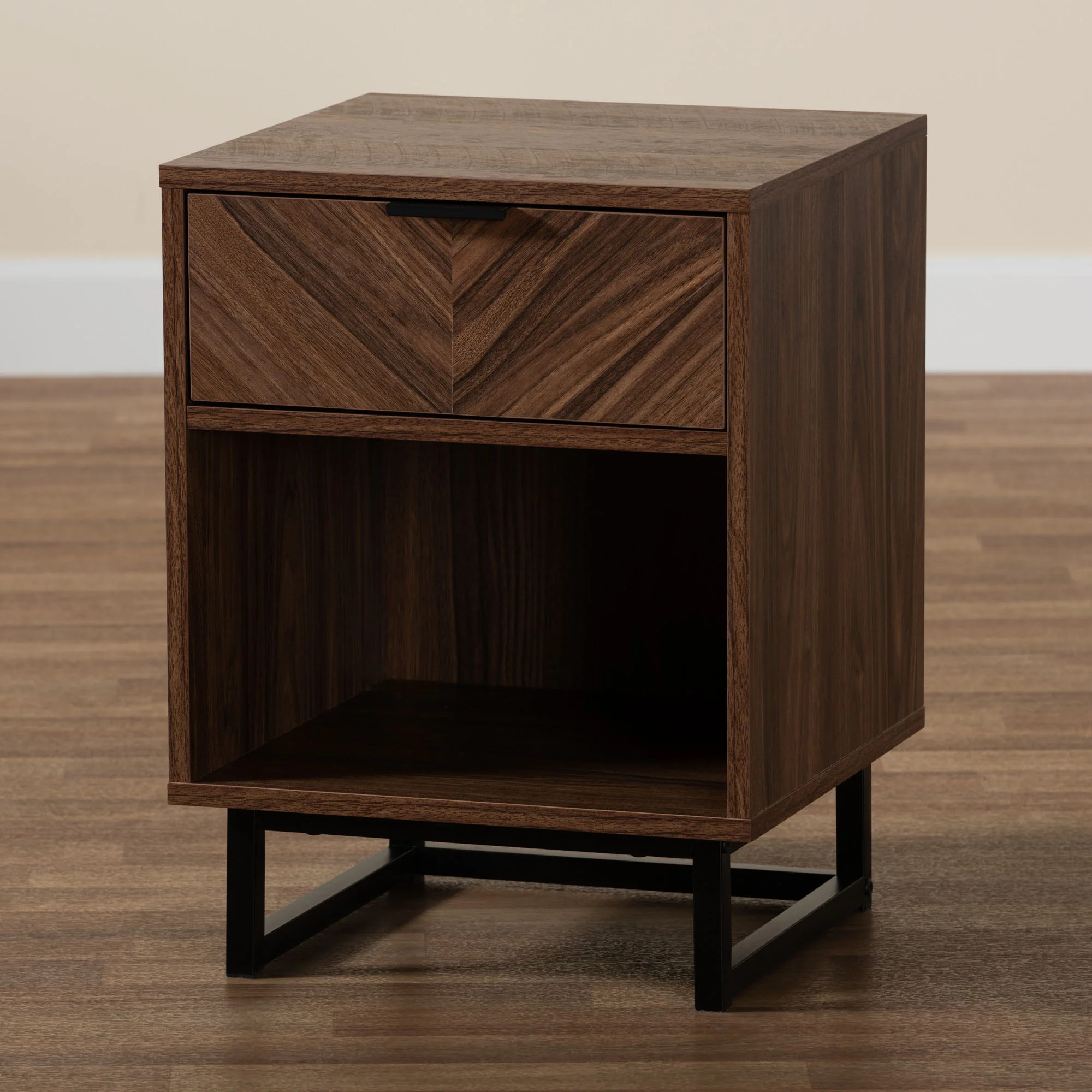 Baxton Studio Sadia Modern Walnut Brown Finished Wood and Black Metal 1-Drawer End Table - Image 9