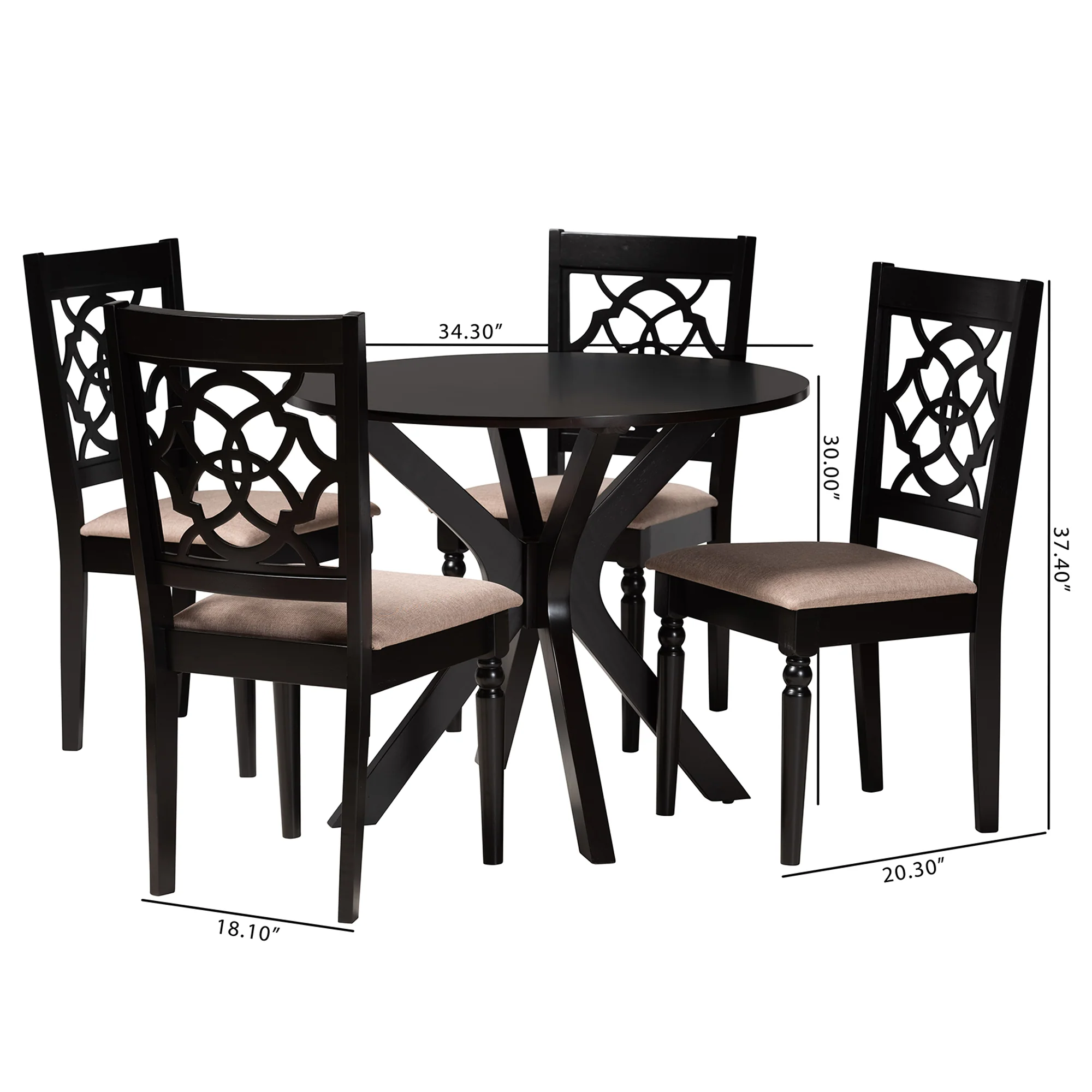 Baxton Studio Sadie Modern Beige Fabric and Espresso Brown Finished Wood 5-Piece Dining Set - Image 10