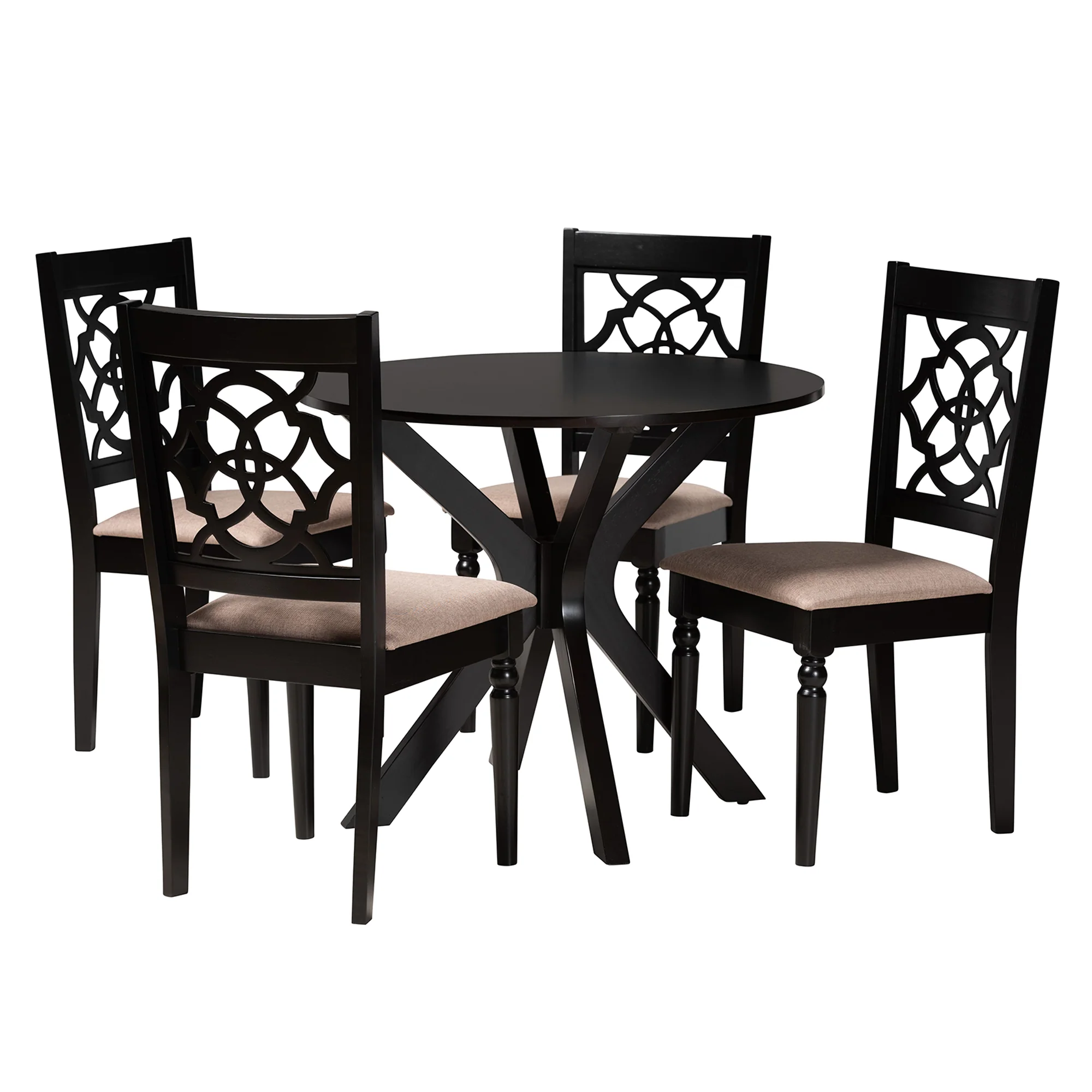 Baxton Studio Sadie Modern Beige Fabric and Espresso Brown Finished Wood 5-Piece Dining Set - Image 2