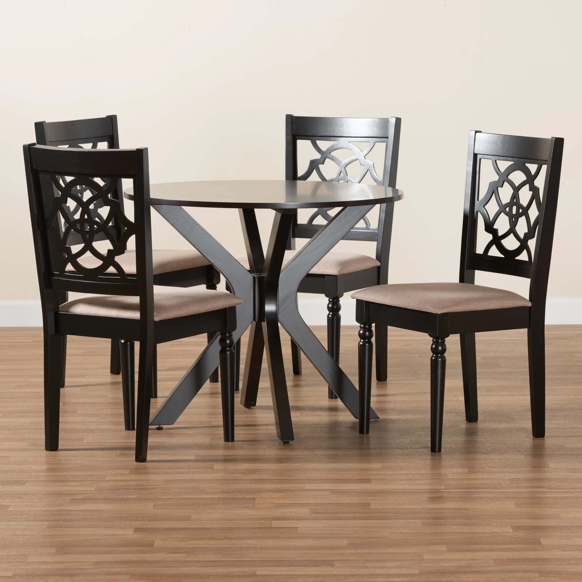 Baxton Studio Sadie Modern Beige Fabric and Espresso Brown Finished Wood 5-Piece Dining Set - Image 9