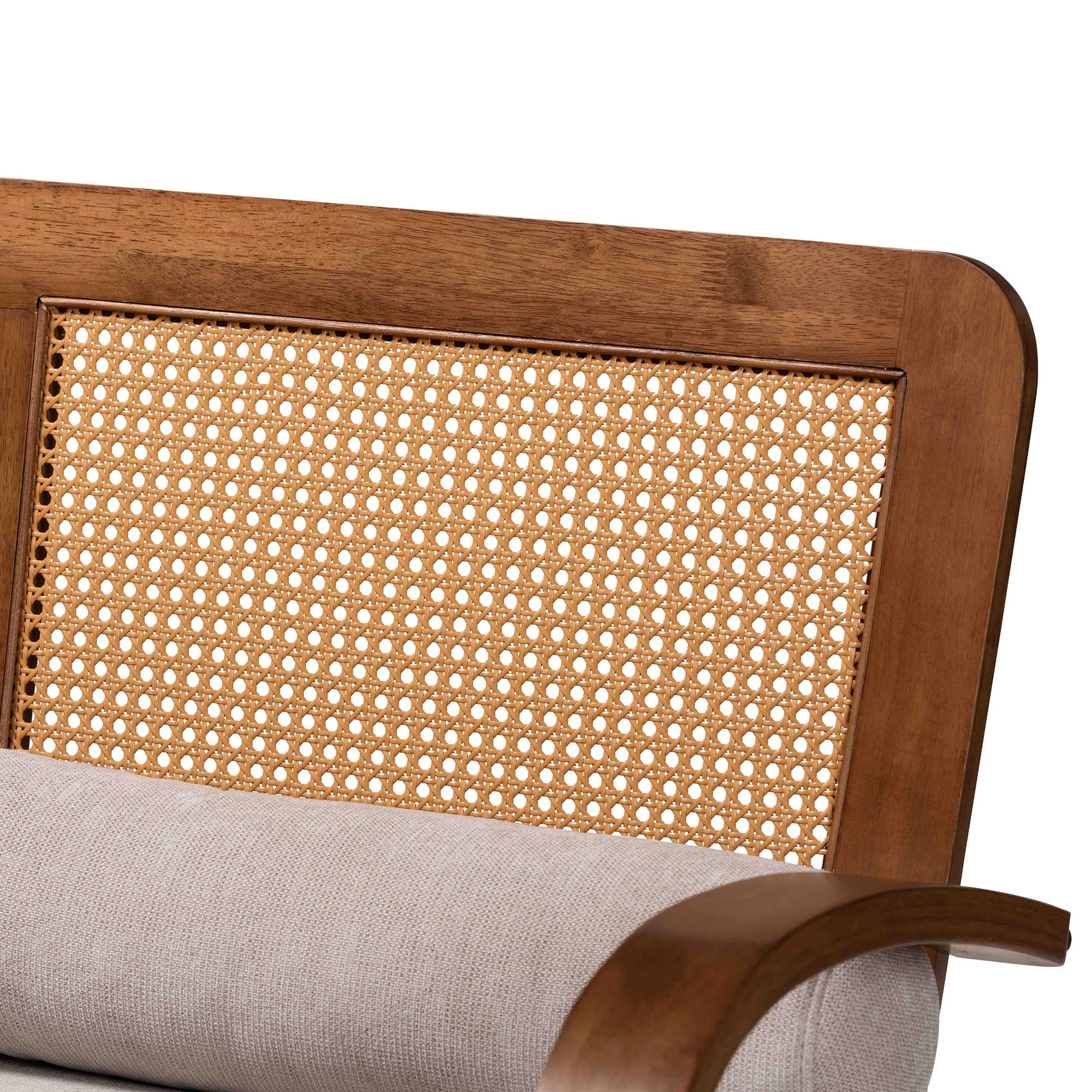 Baxton Studio Sage Modern Japandi Light Grey Fabric and Walnut Brown Finished Wood 3-Piece Living Room Set with Woven Rattan - Image 6