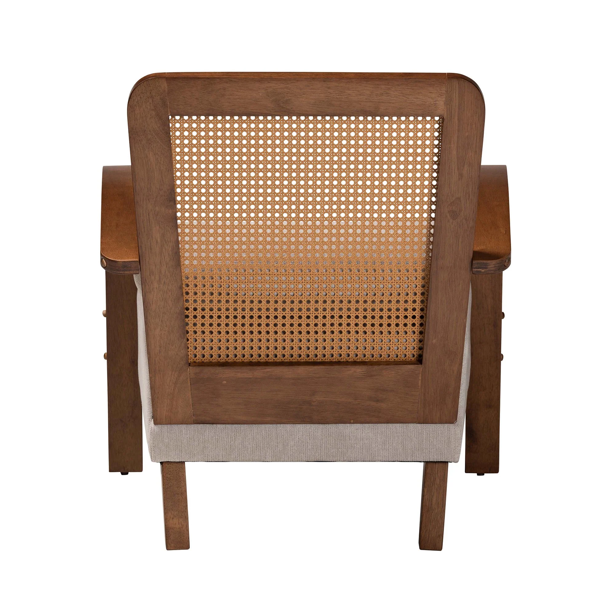 Baxton Studio Sage Modern Japandi Light Grey Fabric and Walnut Brown Finished Wood Arm Chair with Woven Rattan - Image 5