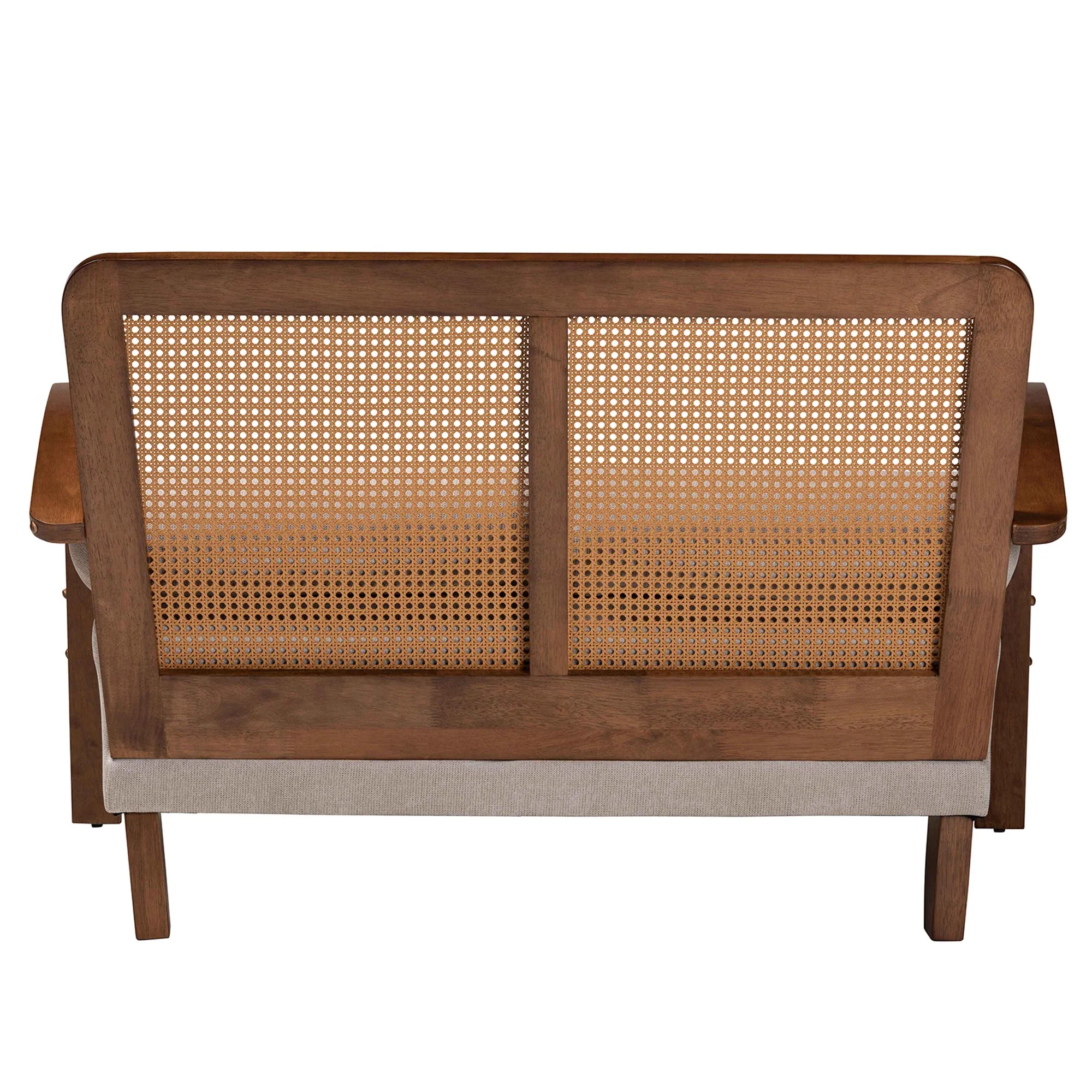 Baxton Studio Sage Modern Japandi Light Grey Fabric and Walnut Brown Finished Wood Loveseat with Woven Rattan - Image 5