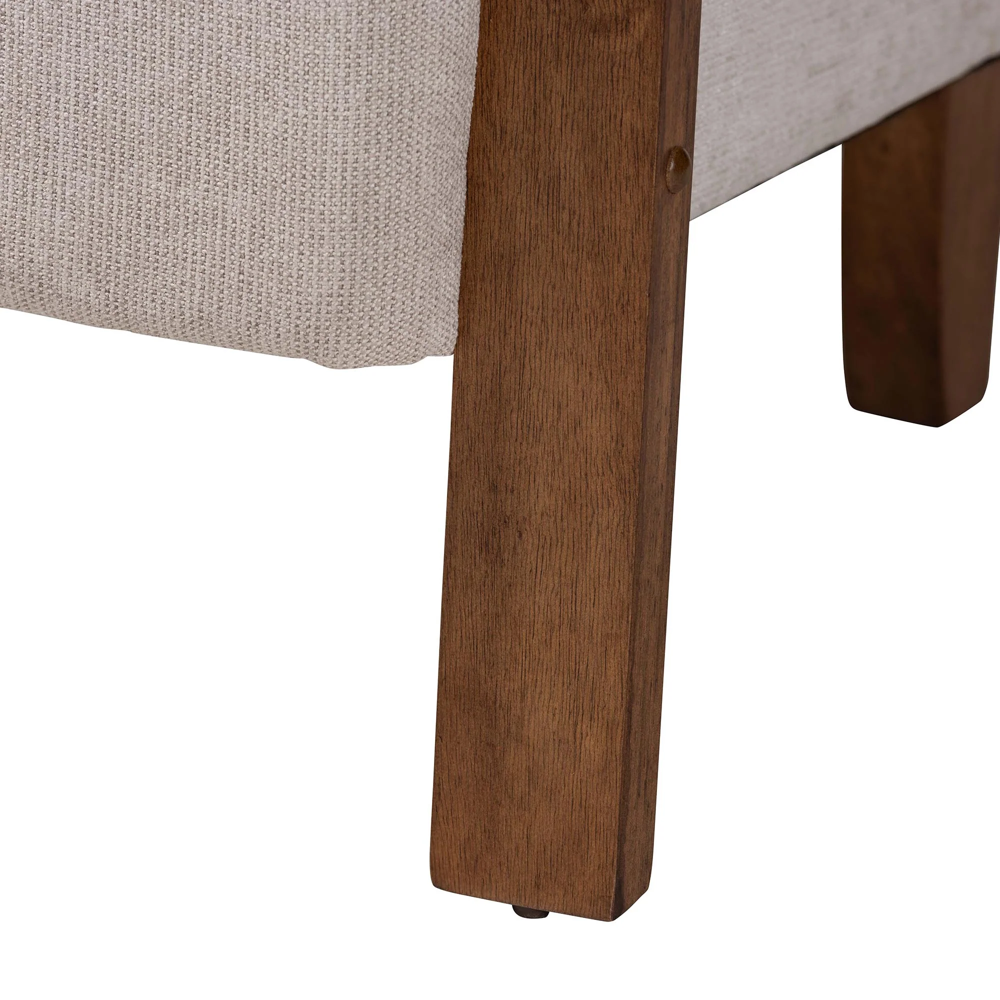 Baxton Studio Sage Modern Japandi Light Grey Fabric and Walnut Brown Finished Wood Loveseat with Woven Rattan - Image 7