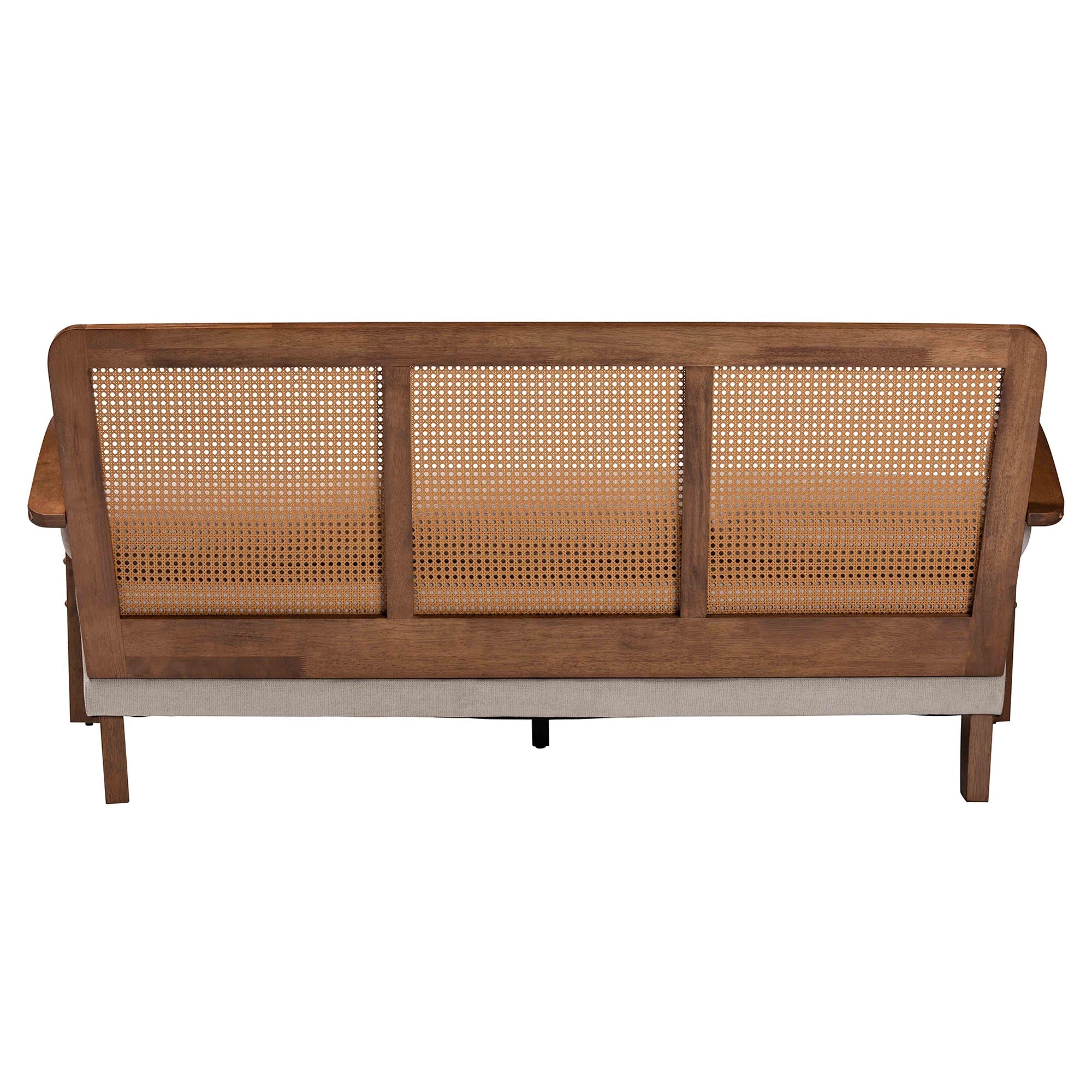 Baxton Studio Sage Modern Japandi Light Grey Fabric and Walnut Brown Finished Wood Sofa with Woven Rattan - Image 5