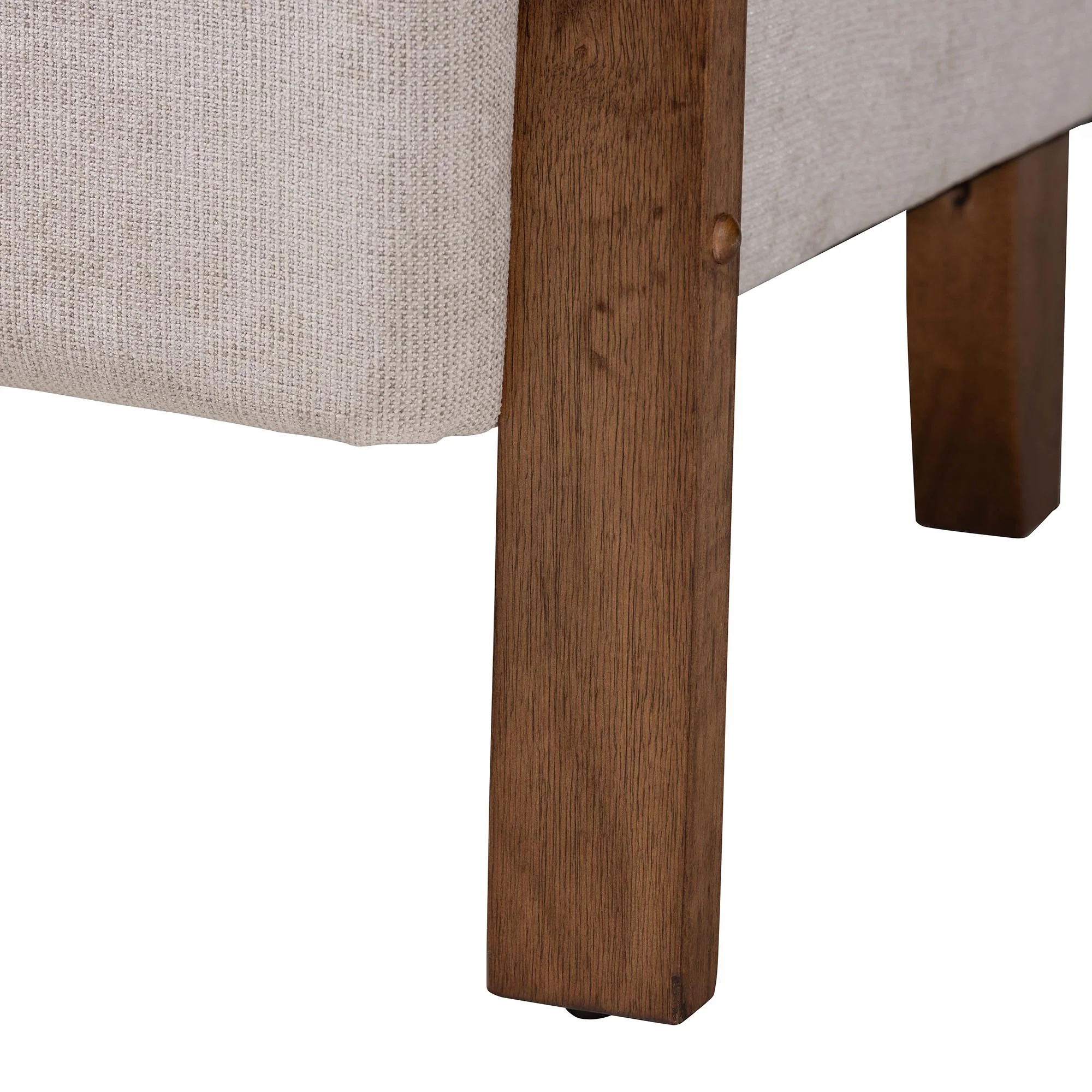 Baxton Studio Sage Modern Japandi Light Grey Fabric and Walnut Brown Finished Wood Sofa with Woven Rattan - Image 7
