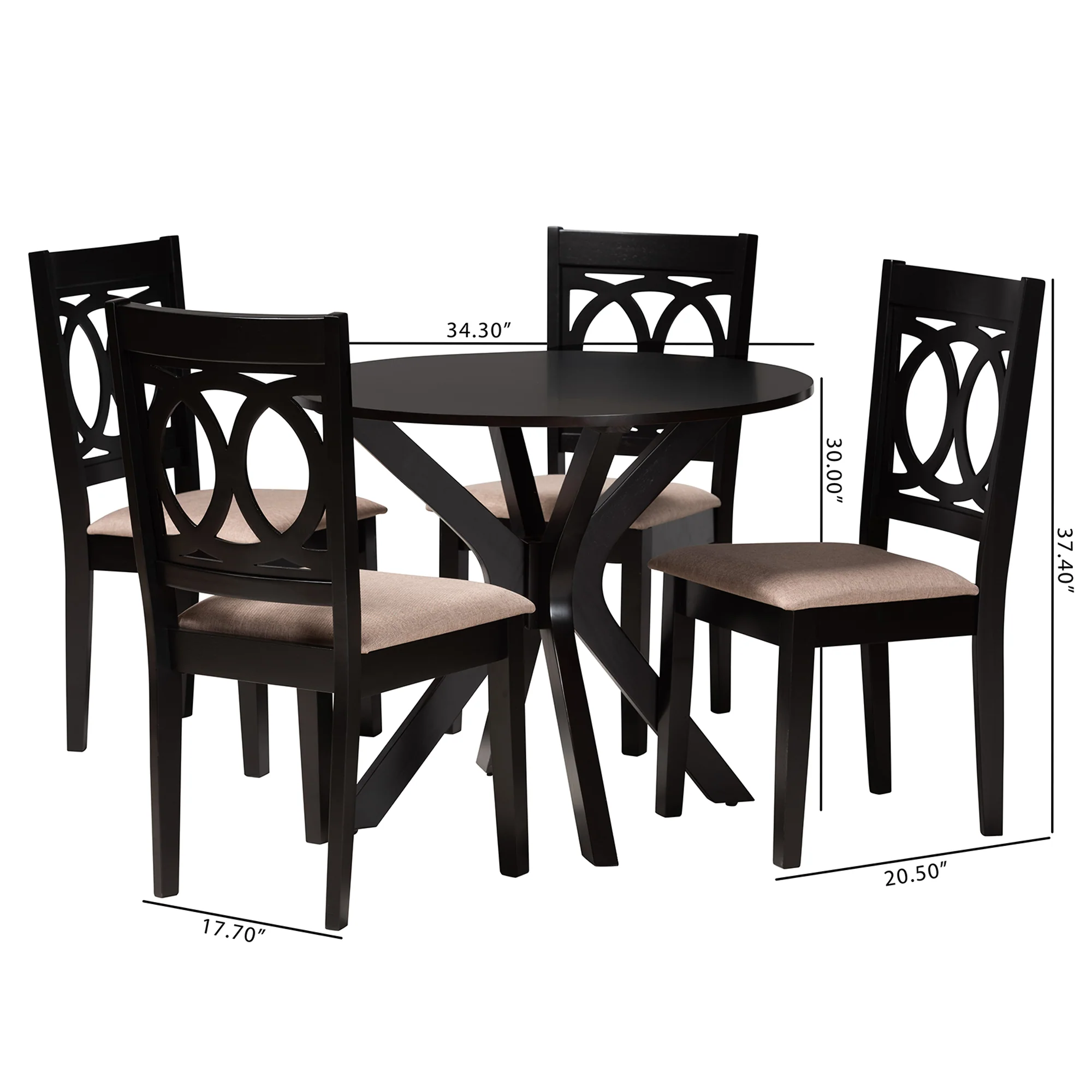 Baxton Studio Sanne Modern Beige Fabric and Espresso Brown Finished Wood 5-Piece Dining Set - Image 10