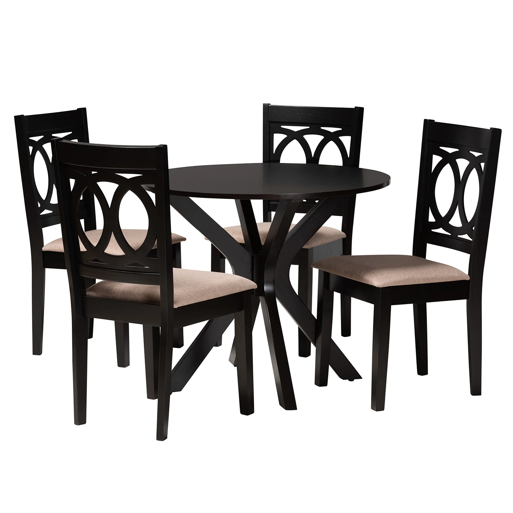 Baxton Studio Sanne Modern Beige Fabric and Espresso Brown Finished Wood 5-Piece Dining Set - Image 2