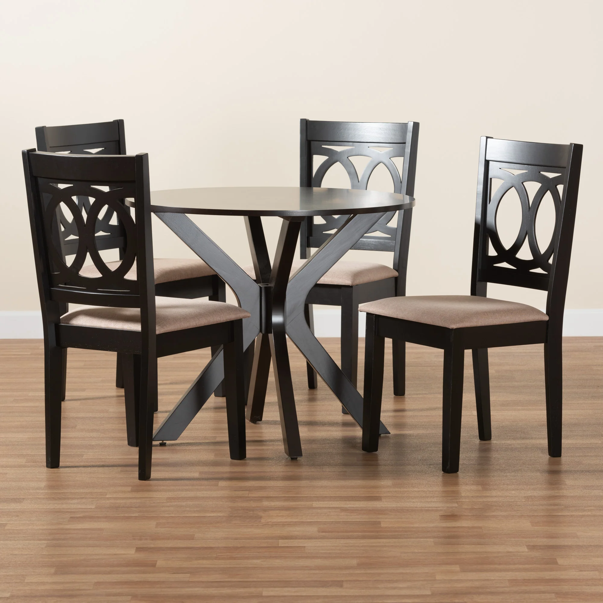 Baxton Studio Sanne Modern Beige Fabric and Espresso Brown Finished Wood 5-Piece Dining Set - Image 9