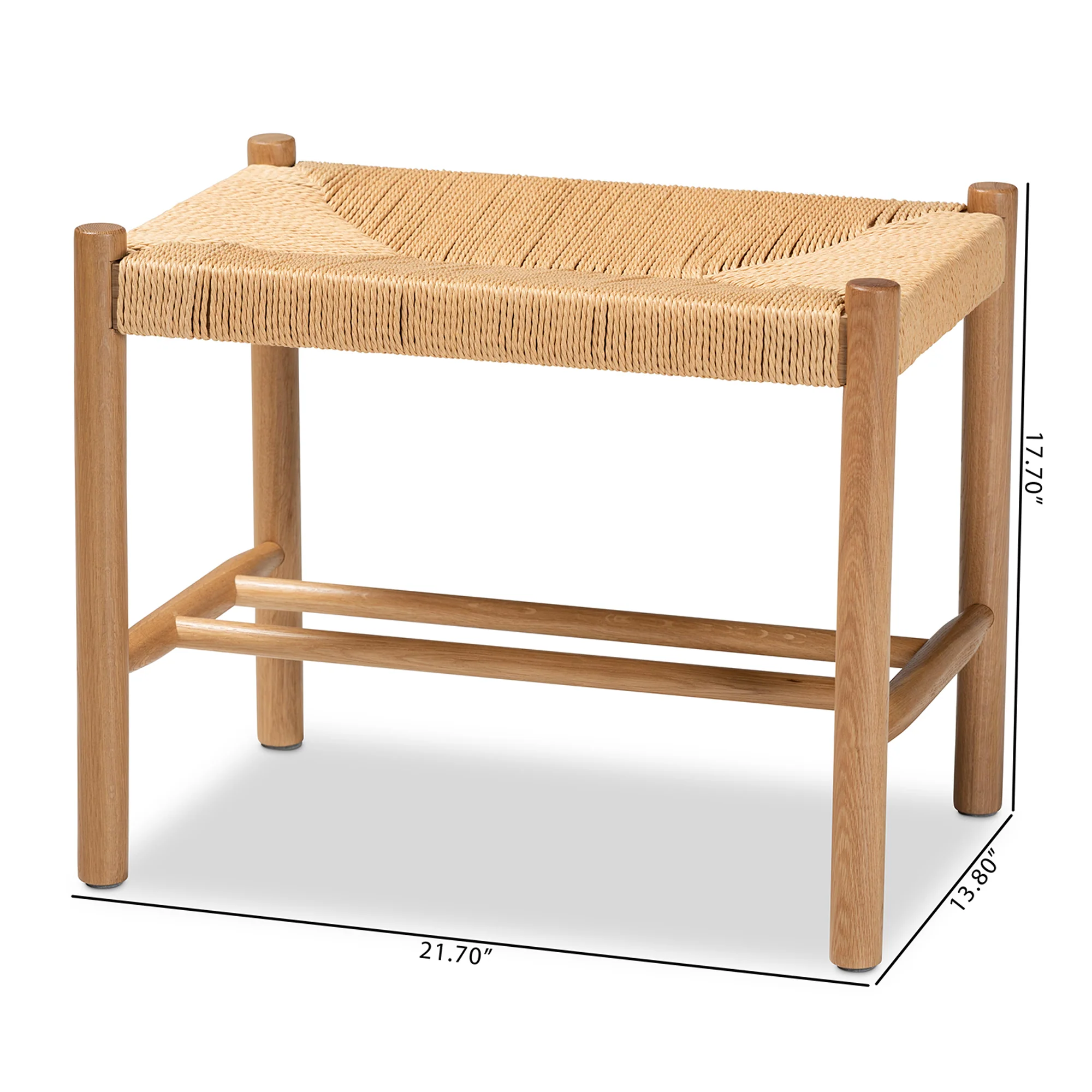 Baxton Studio Saura Mid-Century Modern Oak Brown Finished Wood and Hemp Accent Bench - Image 2