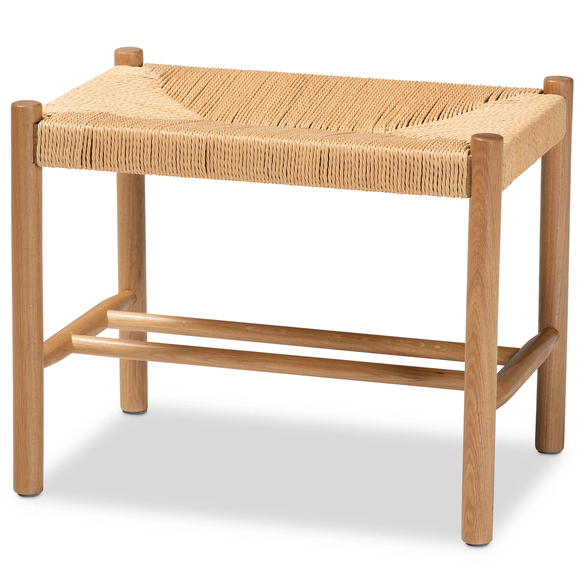 Baxton Studio Saura Mid-Century Modern Oak Brown Finished Wood and Hemp Accent Bench - Image 3