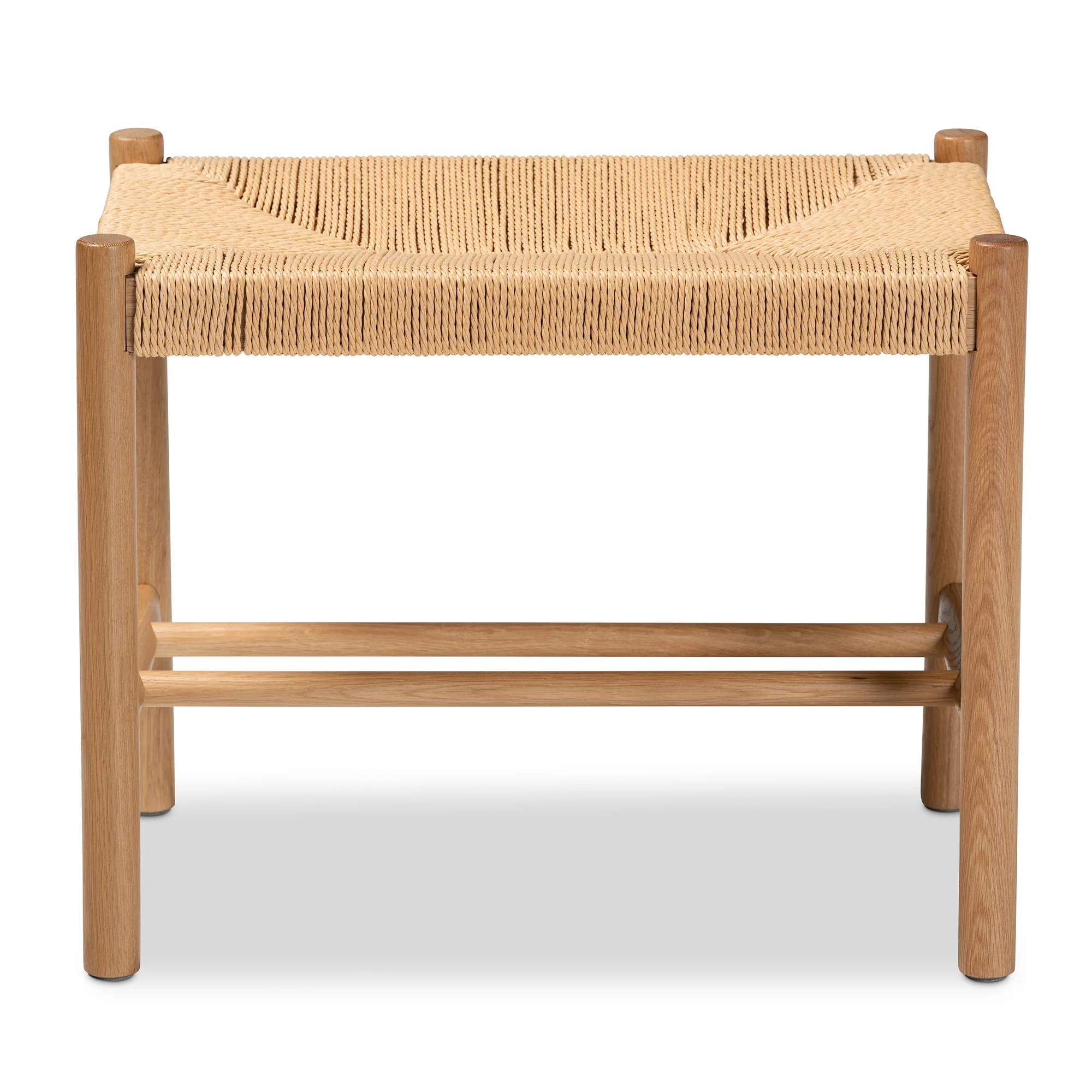 Baxton Studio Saura Mid-Century Modern Oak Brown Finished Wood and Hemp Accent Bench - Image 4
