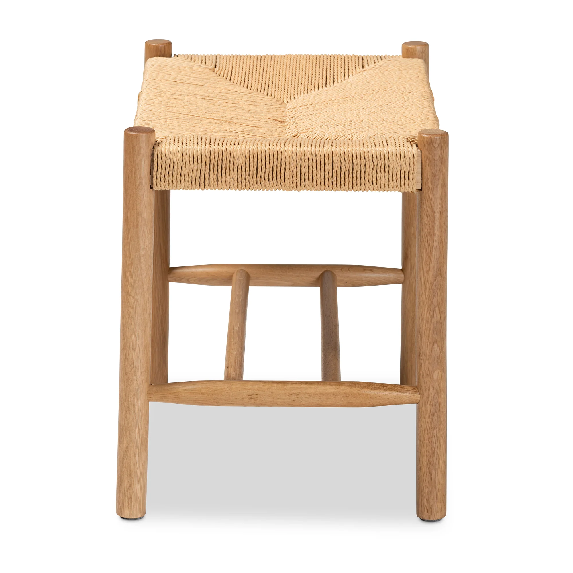Baxton Studio Saura Mid-Century Modern Oak Brown Finished Wood and Hemp Accent Bench - Image 5