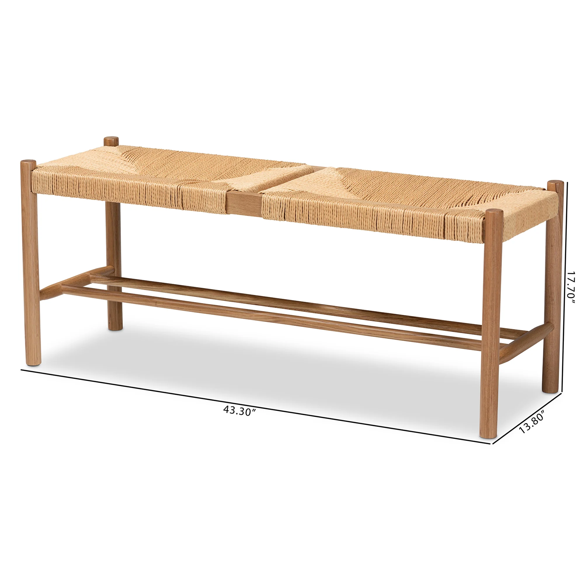 Baxton Studio Saura Mid-Century Modern Oak Brown Finished Wood and Hemp Dining Bench - Image 2