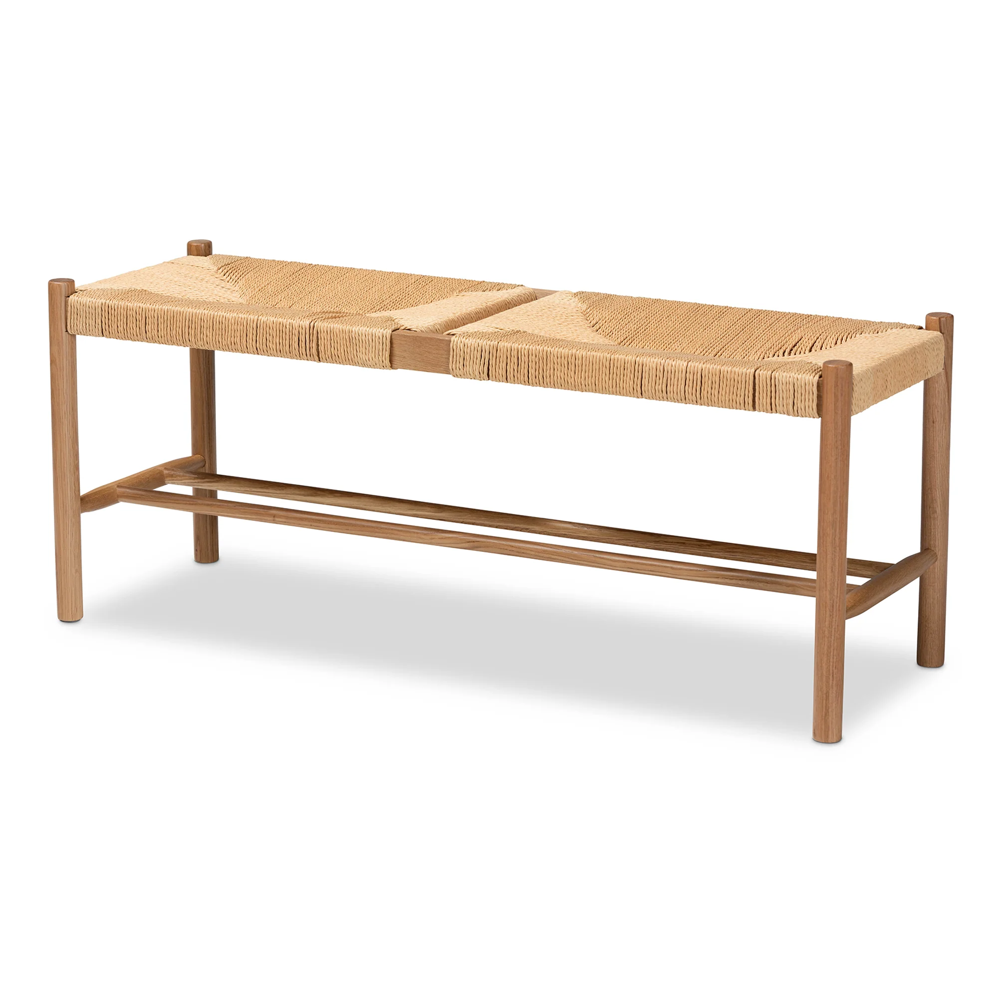 Baxton Studio Saura Mid-Century Modern Oak Brown Finished Wood and Hemp Dining Bench - Image 3