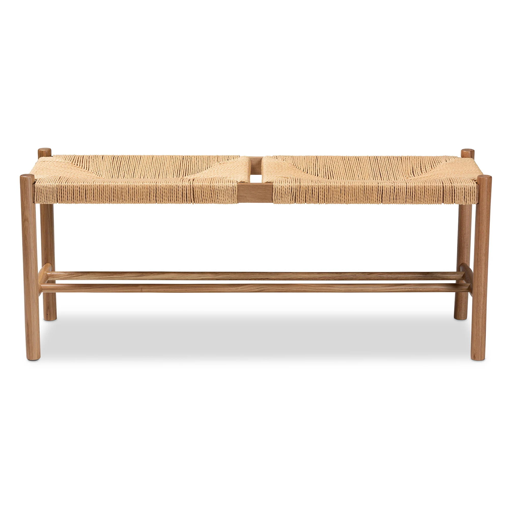 Baxton Studio Saura Mid-Century Modern Oak Brown Finished Wood and Hemp Dining Bench - Image 4
