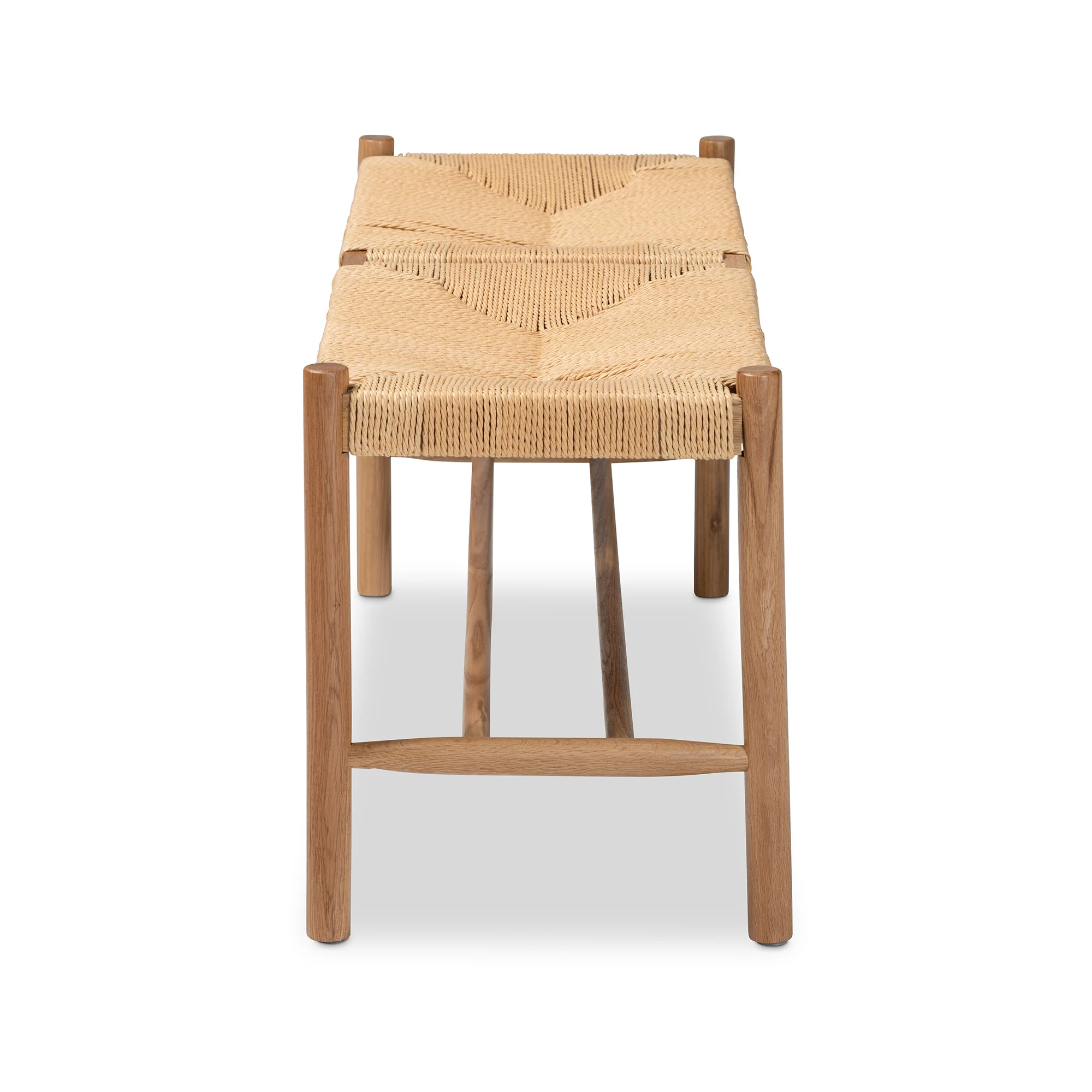 Baxton Studio Saura Mid-Century Modern Oak Brown Finished Wood and Hemp Dining Bench - Image 5