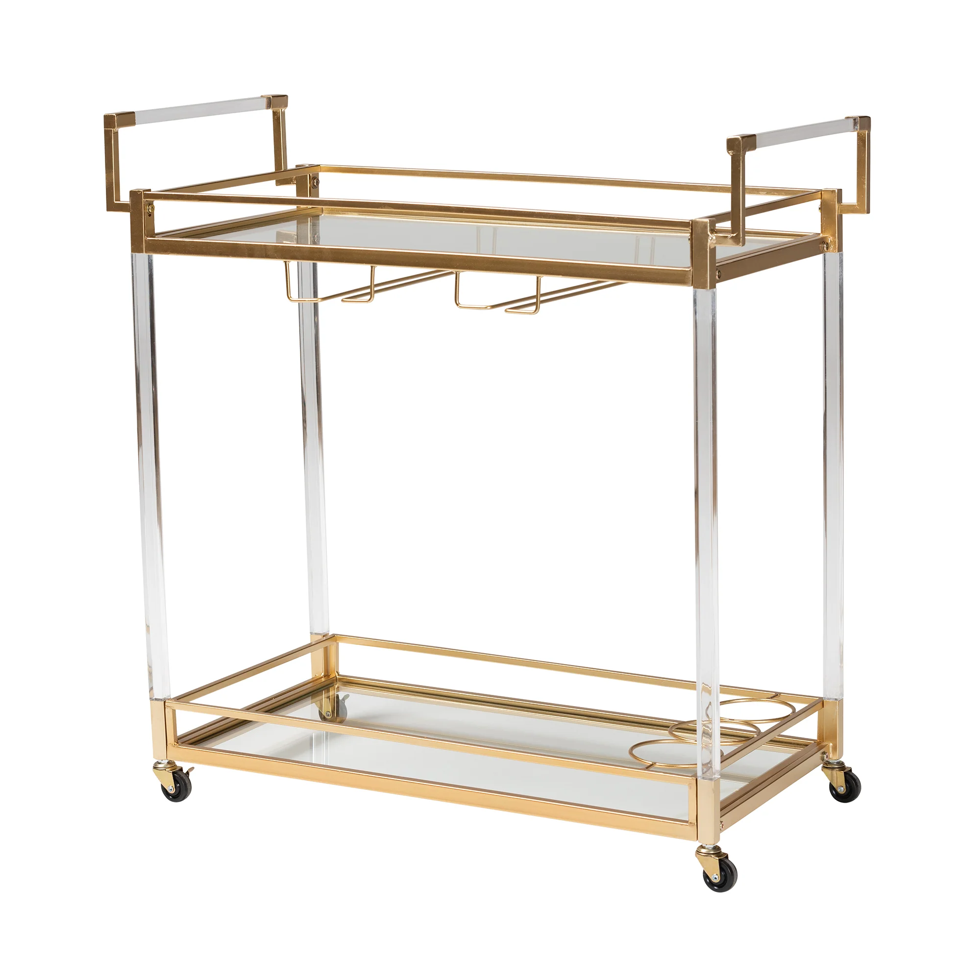 Baxton Studio Savannah Contemporary Glam and Luxe Gold Metal and Glass Wine Cart - Image 2