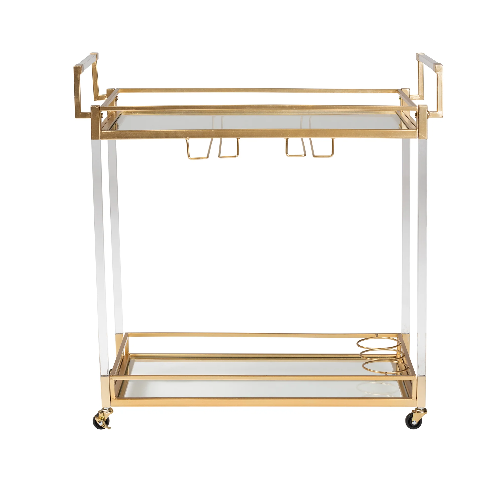 Baxton Studio Savannah Contemporary Glam and Luxe Gold Metal and Glass Wine Cart - Image 3