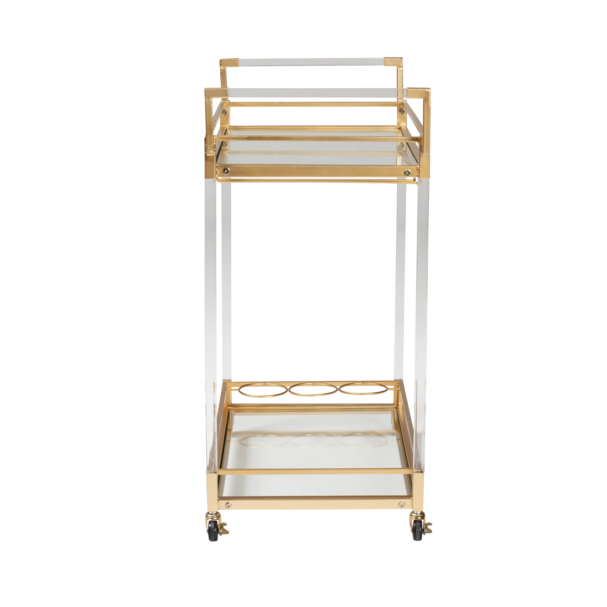 Baxton Studio Savannah Contemporary Glam and Luxe Gold Metal and Glass Wine Cart - Image 5