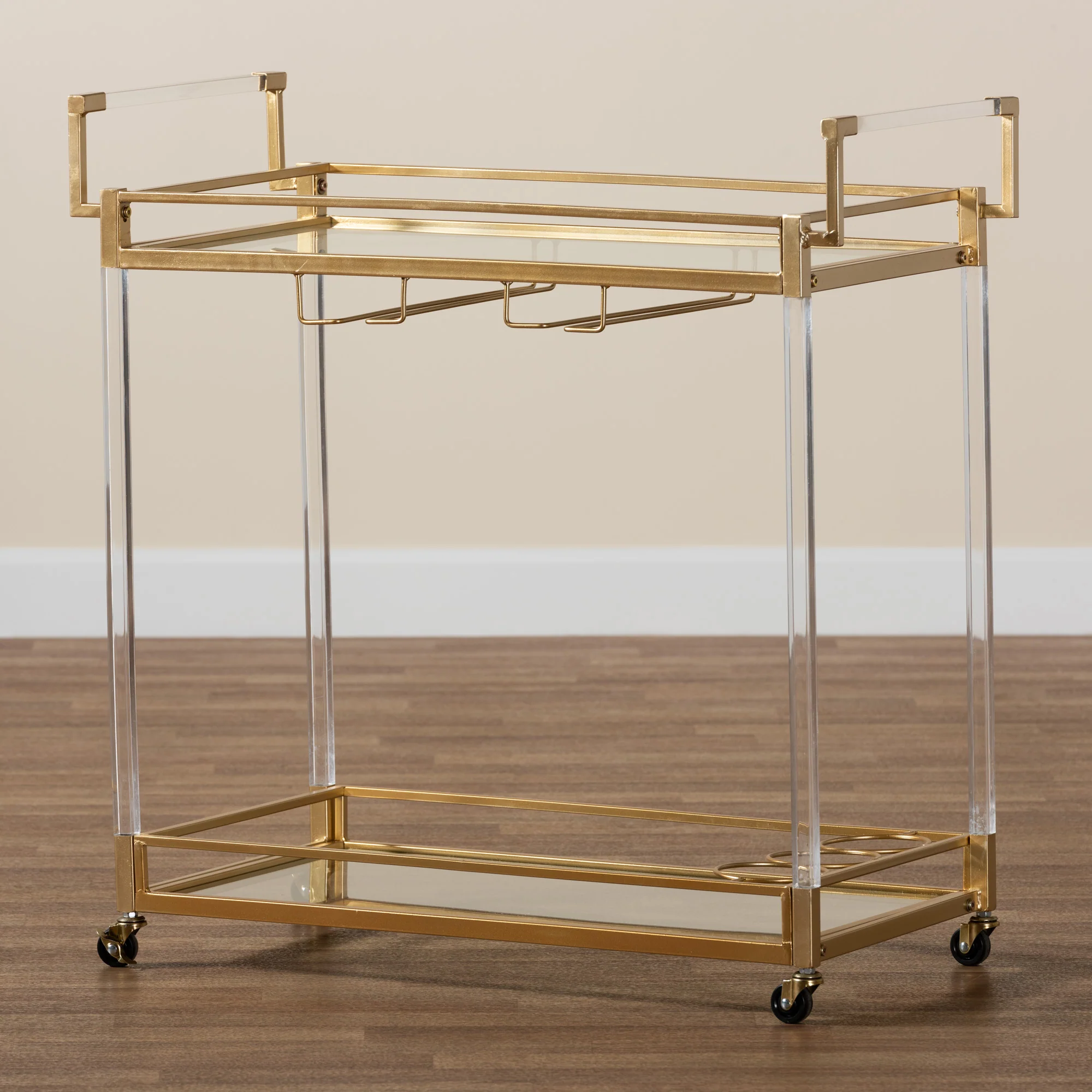 Baxton Studio Savannah Contemporary Glam and Luxe Gold Metal and Glass Wine Cart - Image 9
