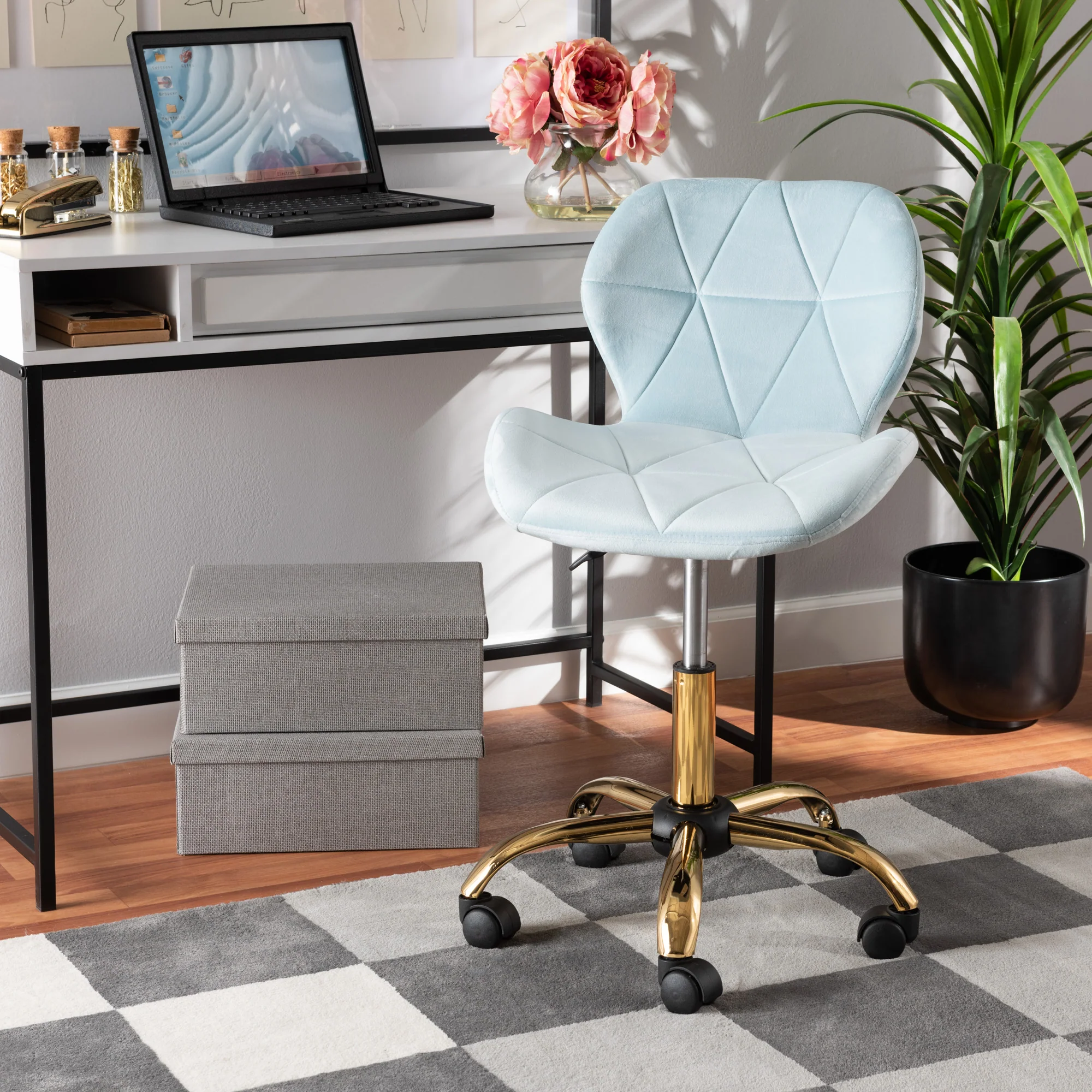 Baxton Studio Savara Contemporary Glam and Luxe Grey Velvet Fabric and Gold Metal Swivel Office Chair - Image 11